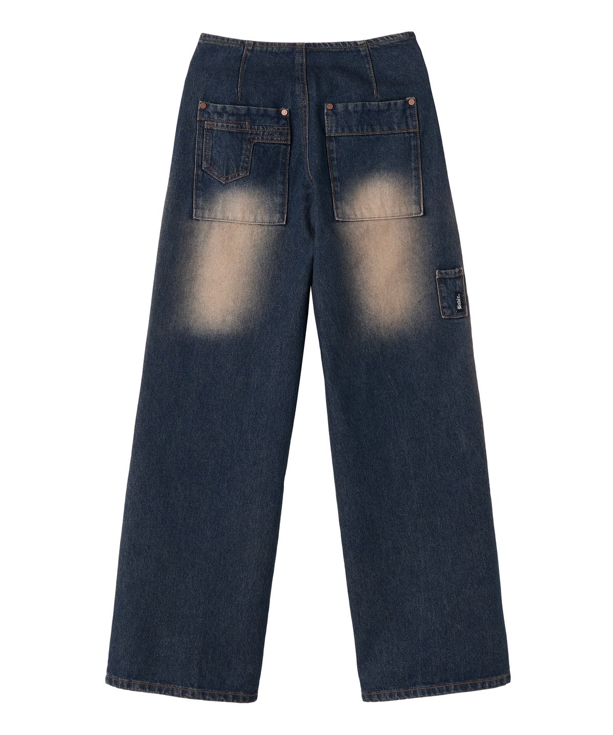 배디(BADEE) Diagonal Zipper Denim Pants Orange Indigo