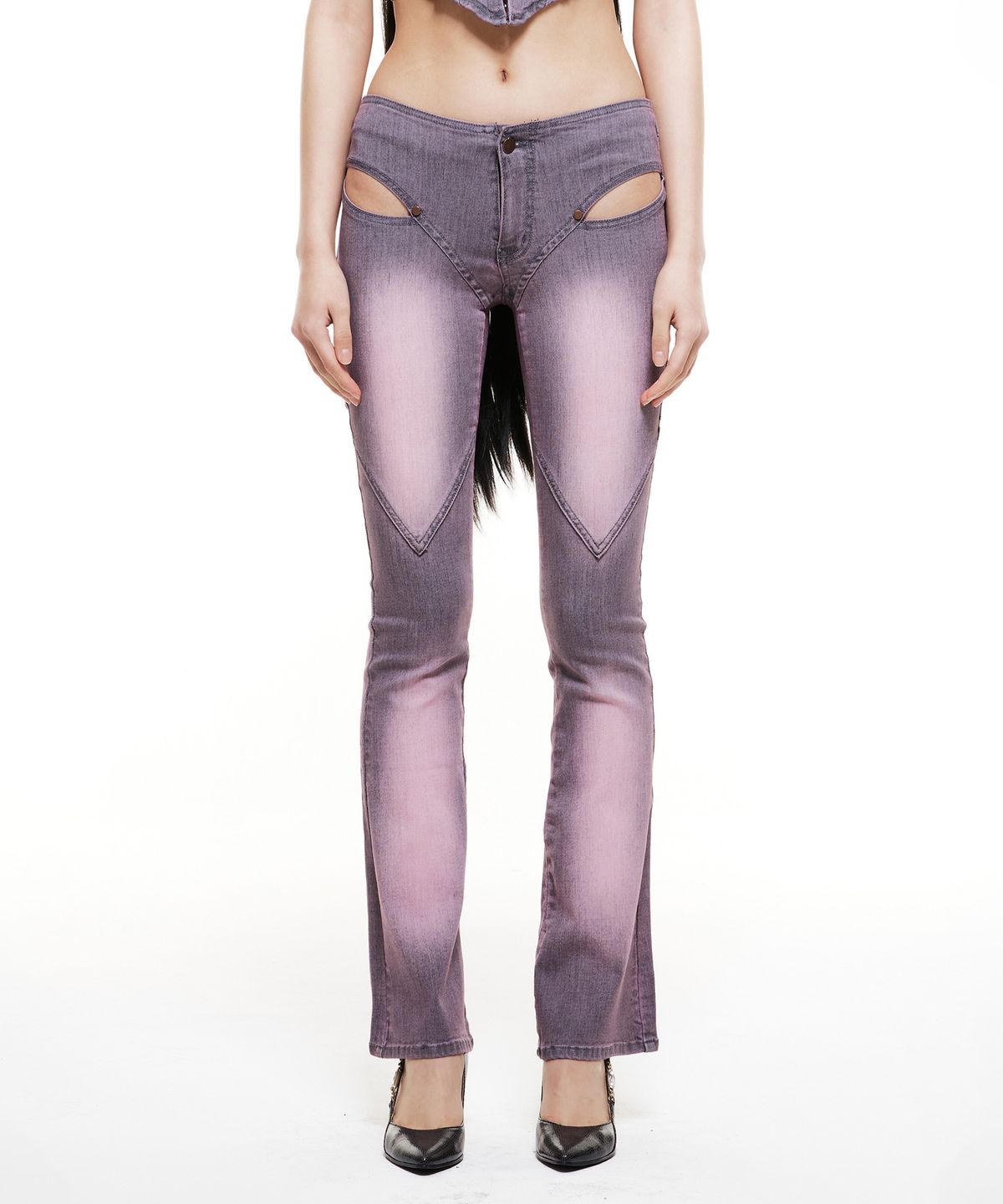 배디(BADEE) Cut-Out Flared Pants Pink/Gray
