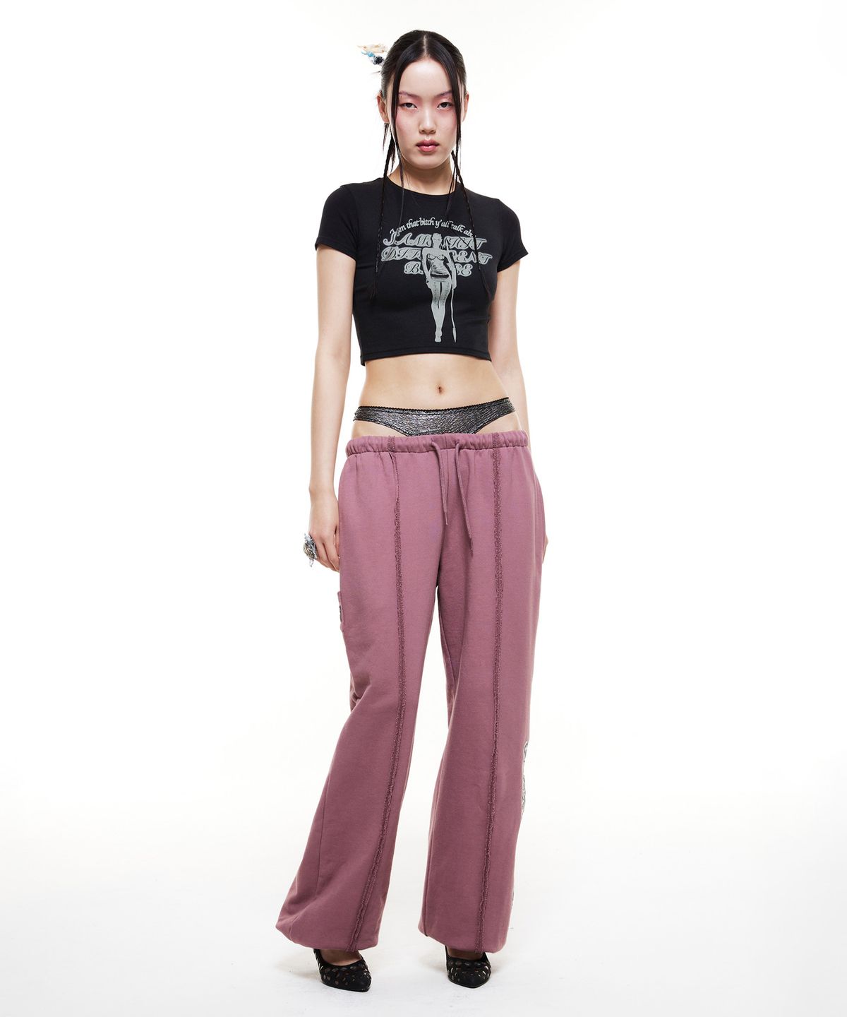 배디(BADEE) Queen Of Dawn Crop Top Black