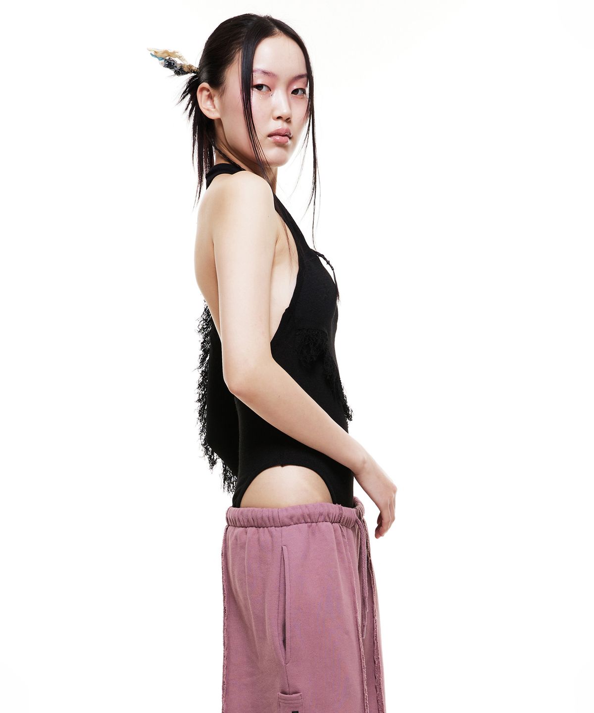 배디(BADEE) Fringe Body Suit Pale Black