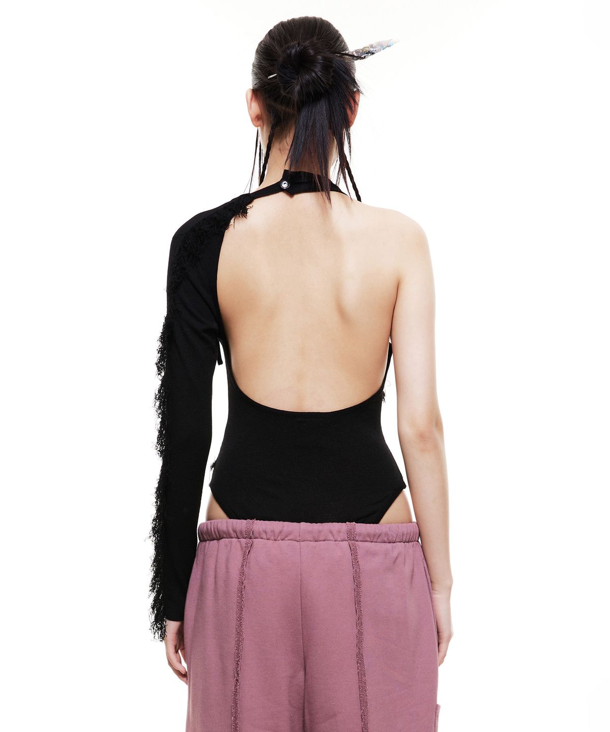 배디(BADEE) Fringe Body Suit Pale Black