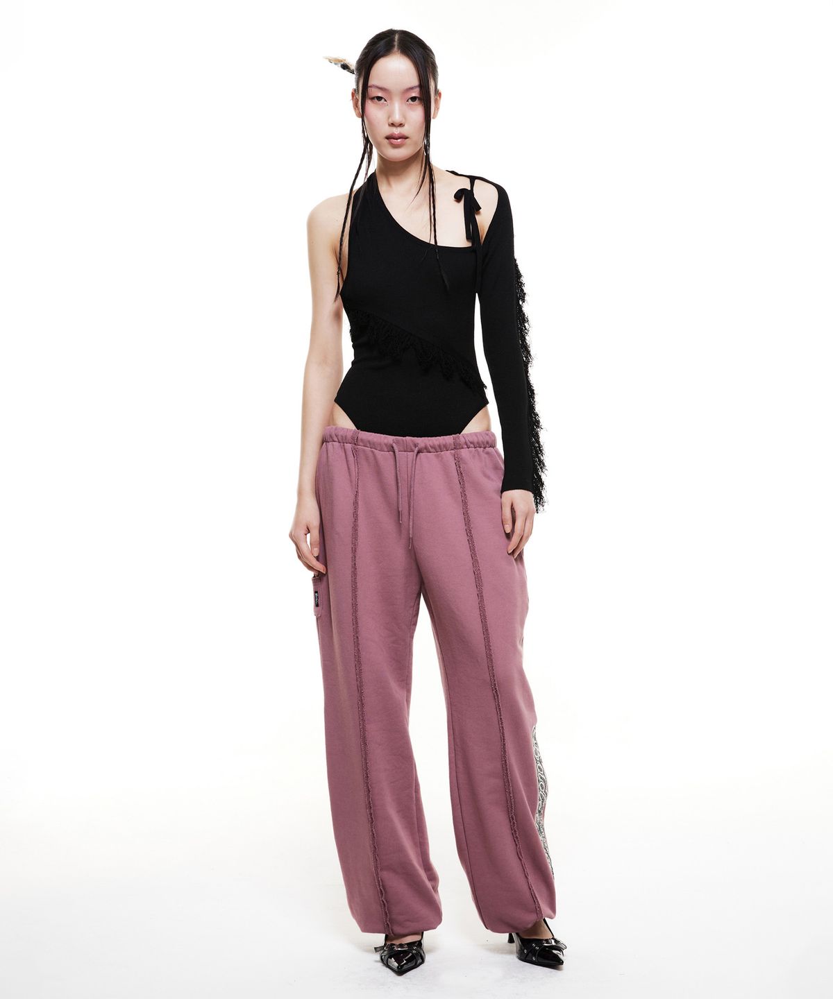 배디(BADEE) Fringe Body Suit Pale Black