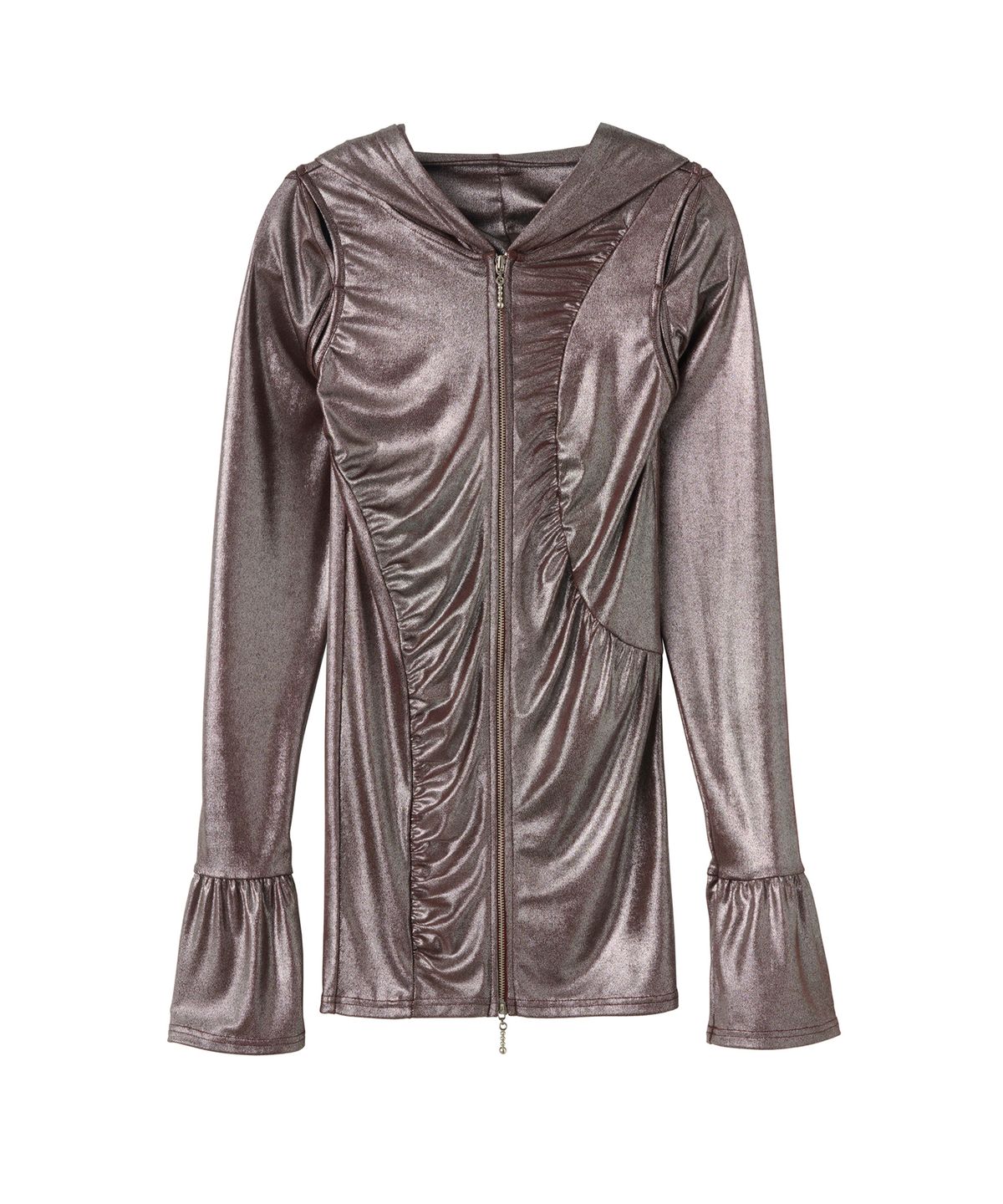배디(BADEE) Cut-Out Shirring Hoodie Zip-up Glitter Brown
