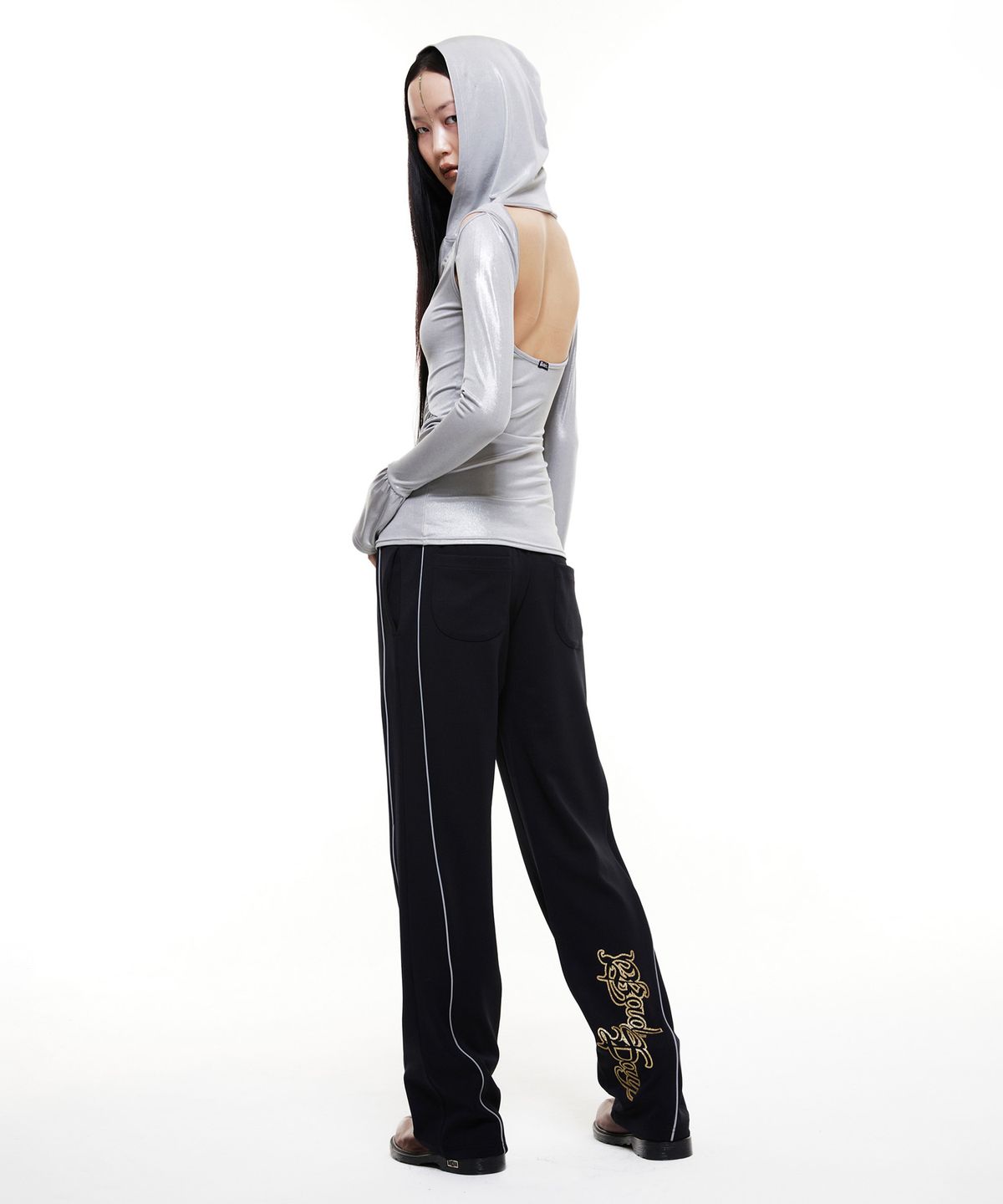 배디(BADEE) Cut-Out Shirring Hoodie Zip-up Glitter Sage