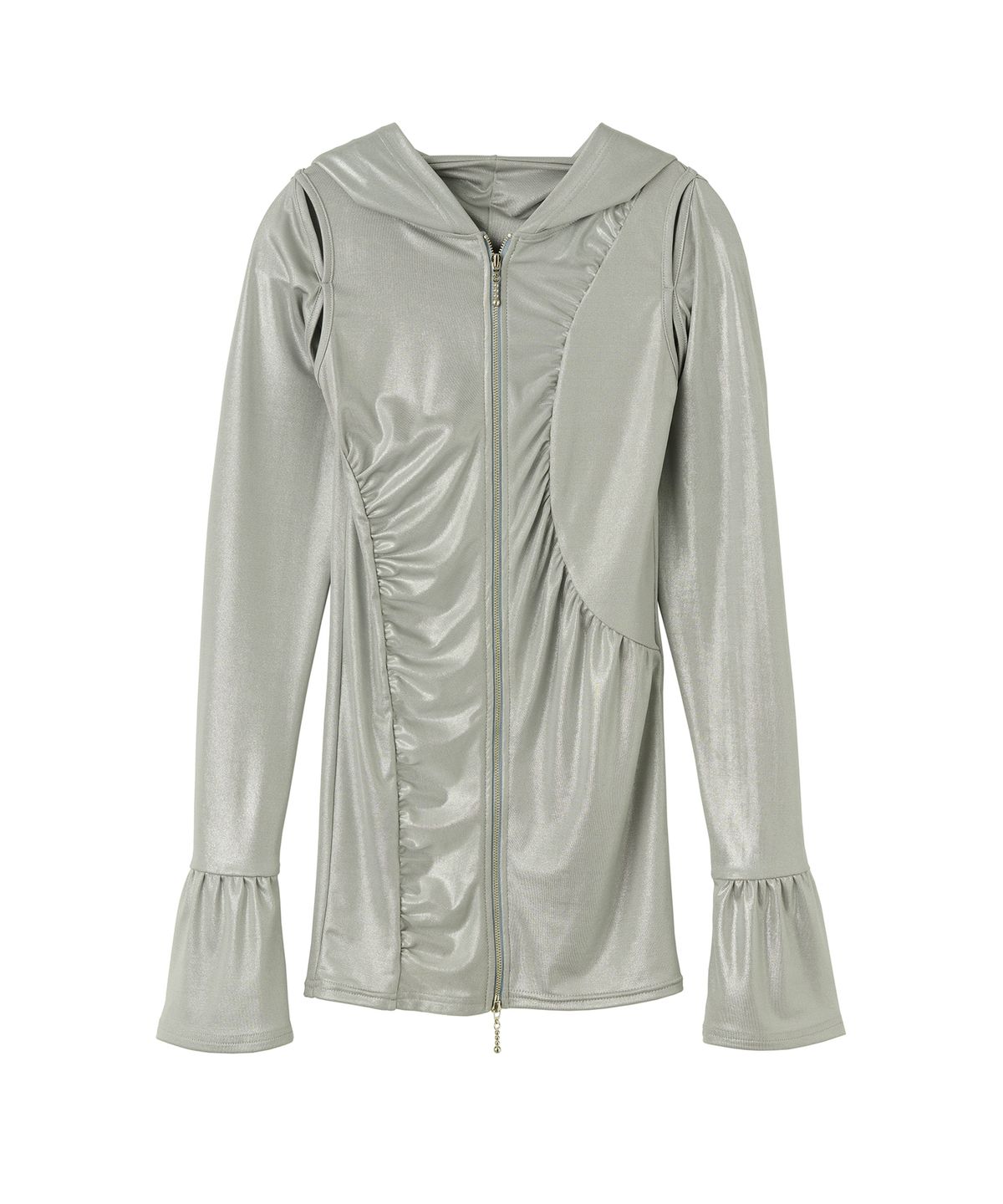 배디(BADEE) Cut-Out Shirring Hoodie Zip-up Glitter Sage