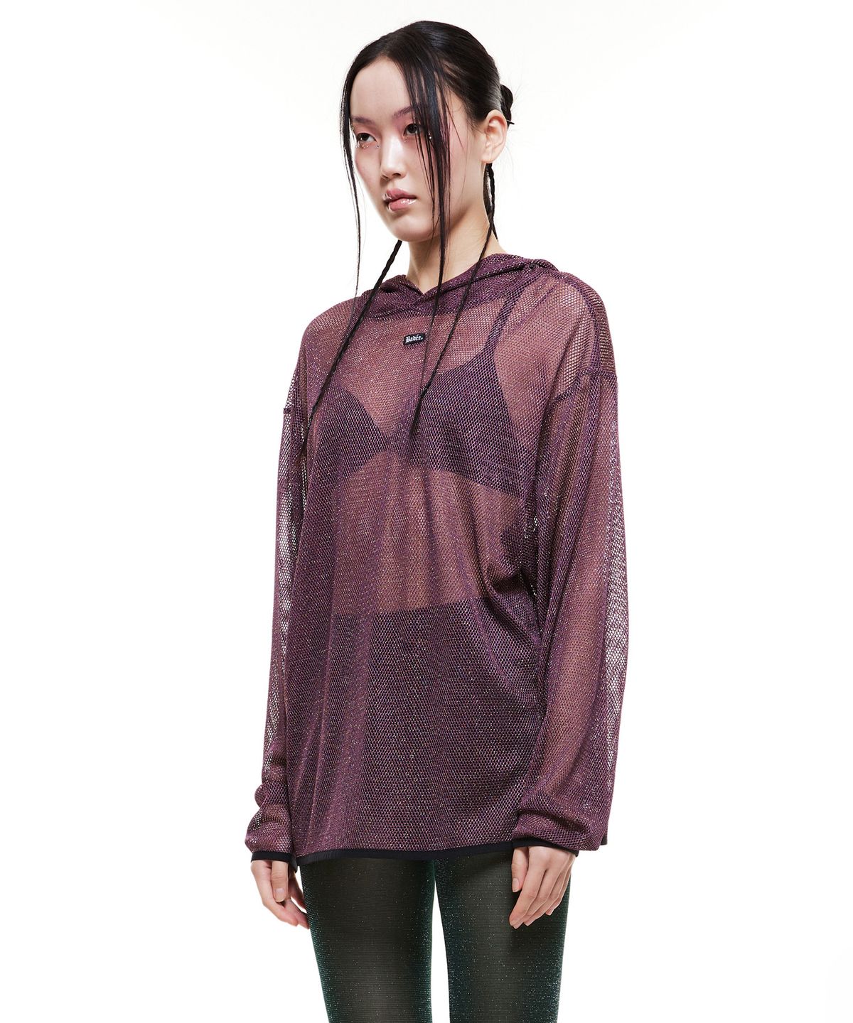배디(BADEE) Mesh Boxy Hoodie Deep Purple