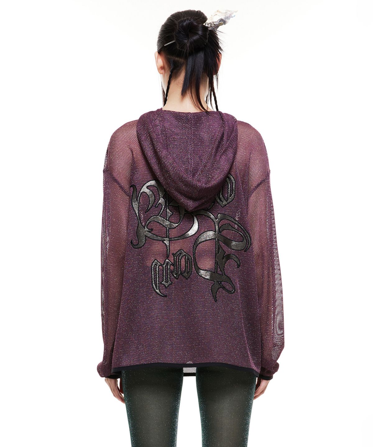 배디(BADEE) Mesh Boxy Hoodie Deep Purple