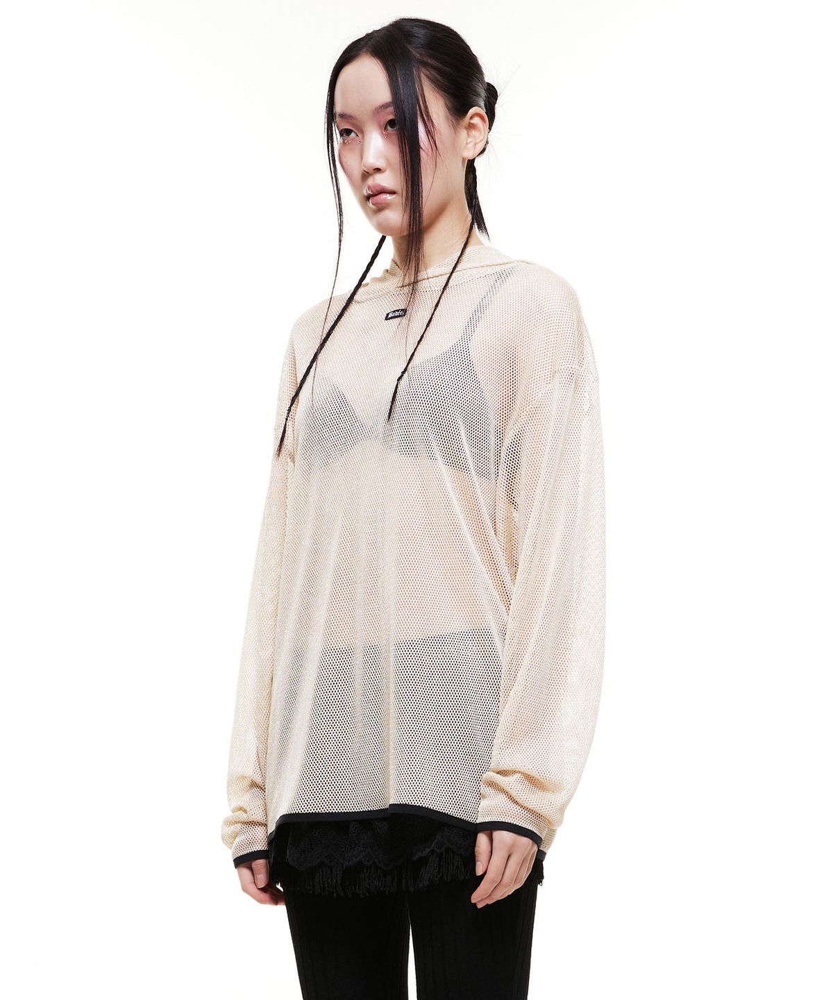 배디(BADEE) Mesh Boxy Hoodie Cream