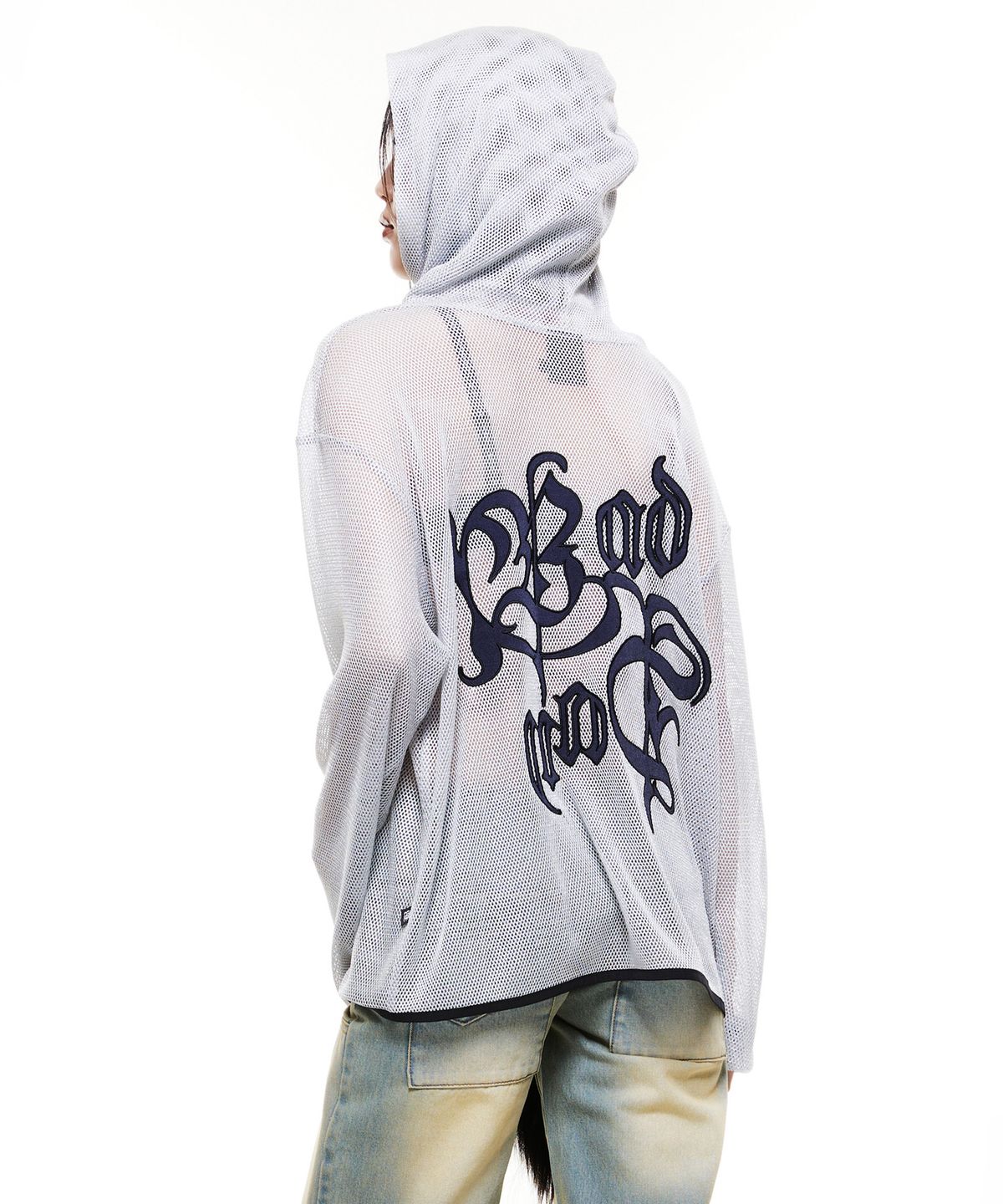 배디(BADEE) Mesh Boxy Hoodie Silver