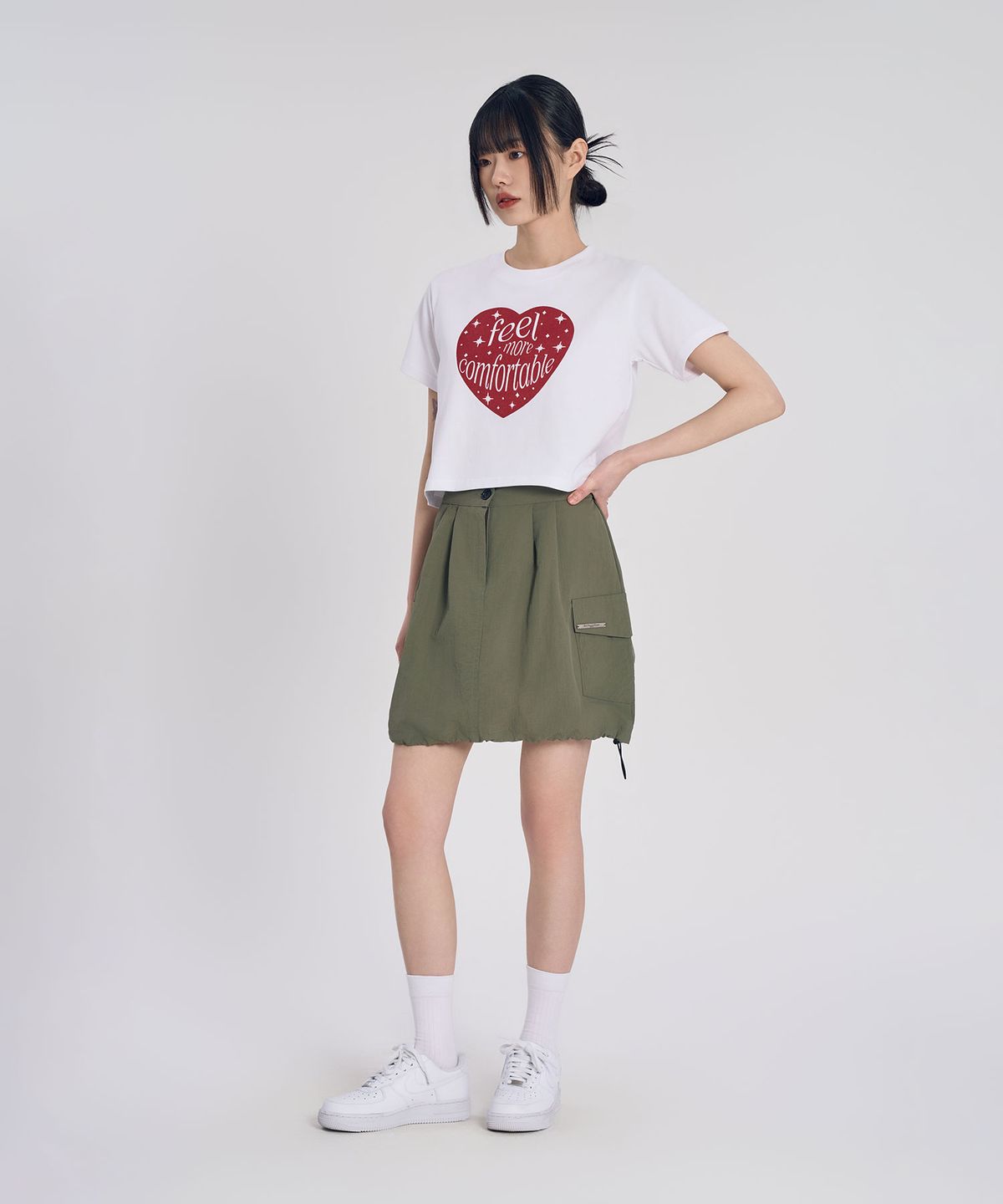 슬로우 레코드 하우스(SLOW RECORD HOUSE) 나일론 카고 미니 스커트_카키