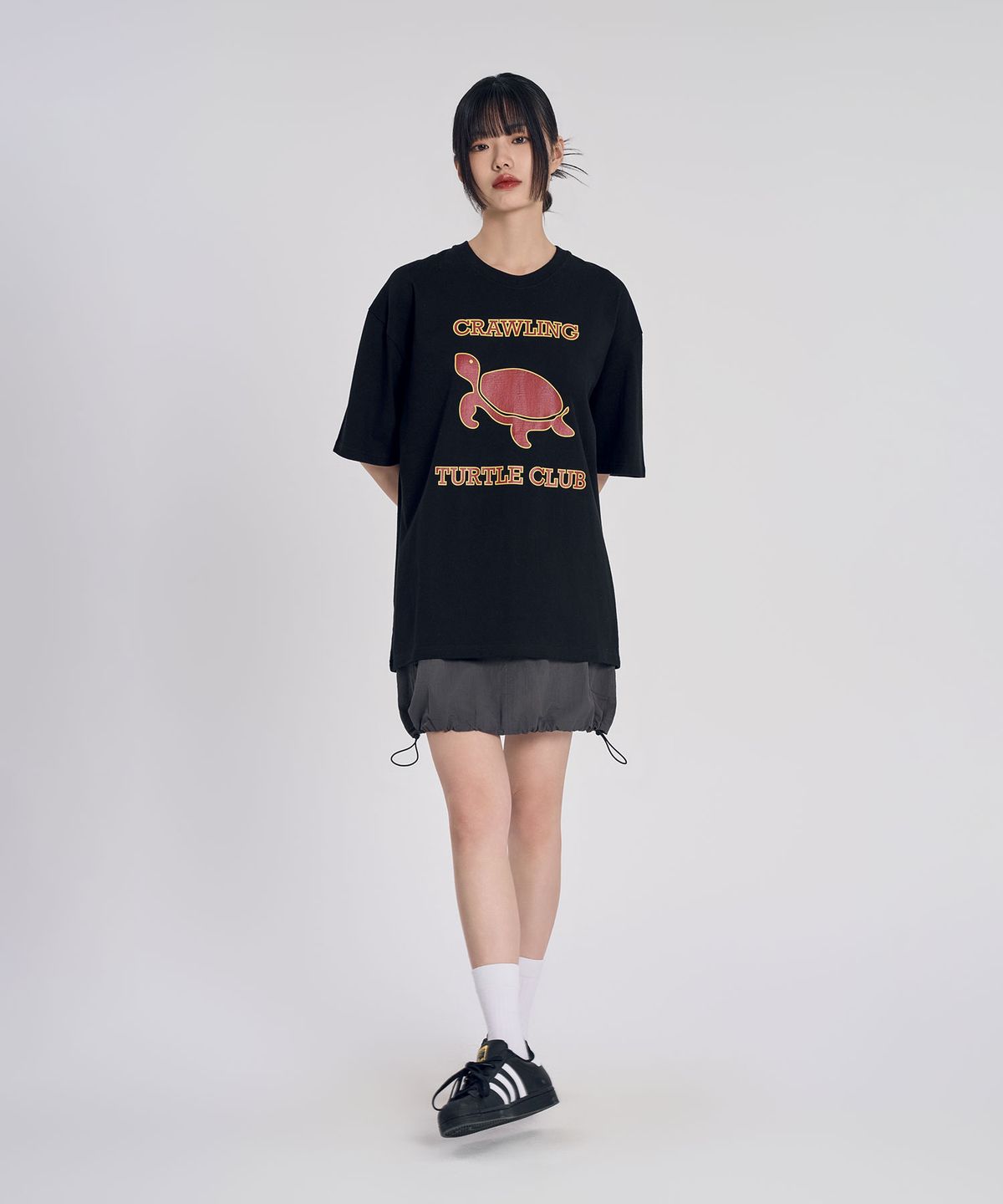 슬로우 레코드 하우스(SLOW RECORD HOUSE) 나일론 카고 미니 스커트_챠콜