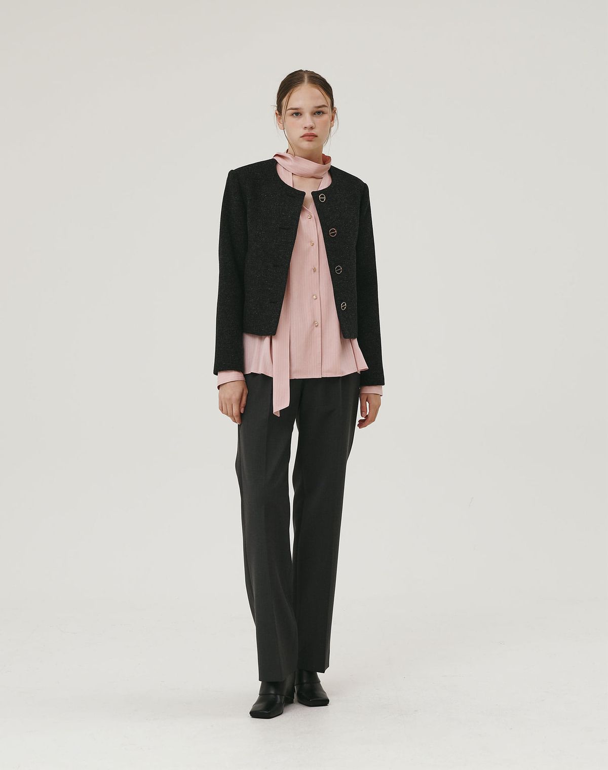 지에마르(GIEMAR) GOLD BUTTON WOOL SHORT JACKET CHARCOAL