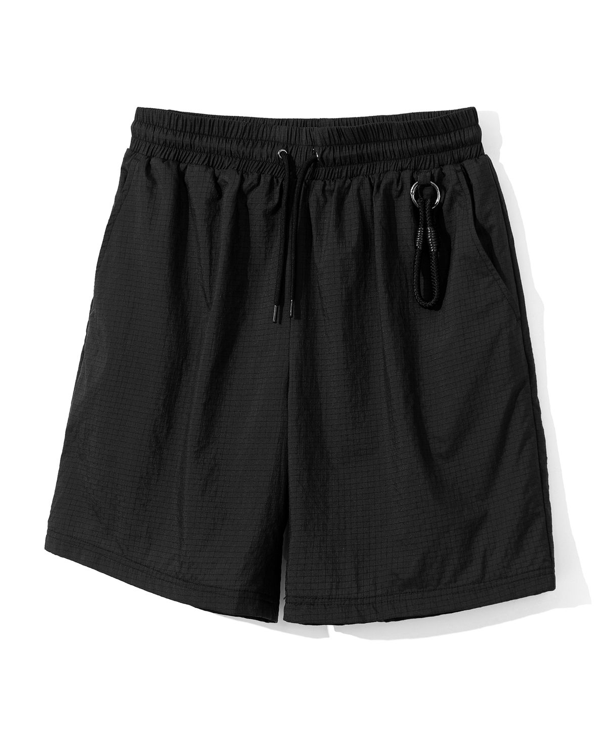 커스텀어클락(COSTUME O’CLOCK) 라이트셀 립스탑 밴딩 와이드 나일론 팬츠 숏 블랙 COOSPT239BLACK