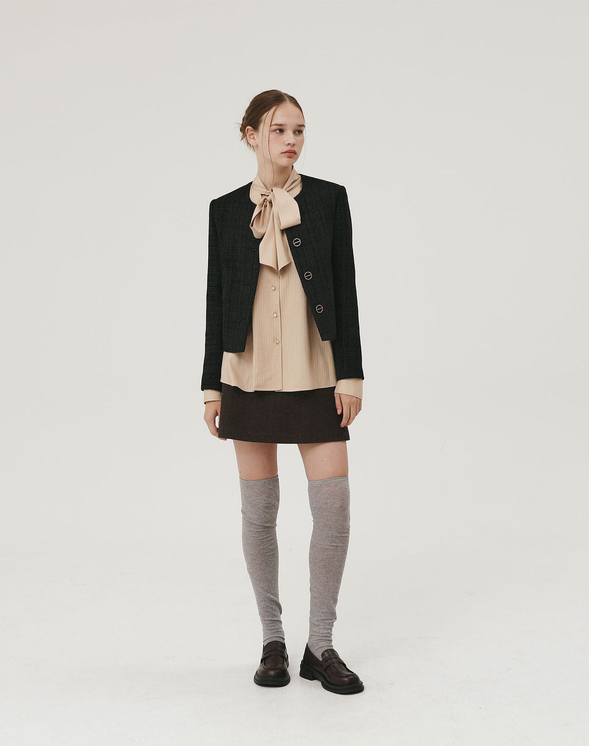 지에마르(GIEMAR) STRIPE TIE BLOUSE  BEIGE