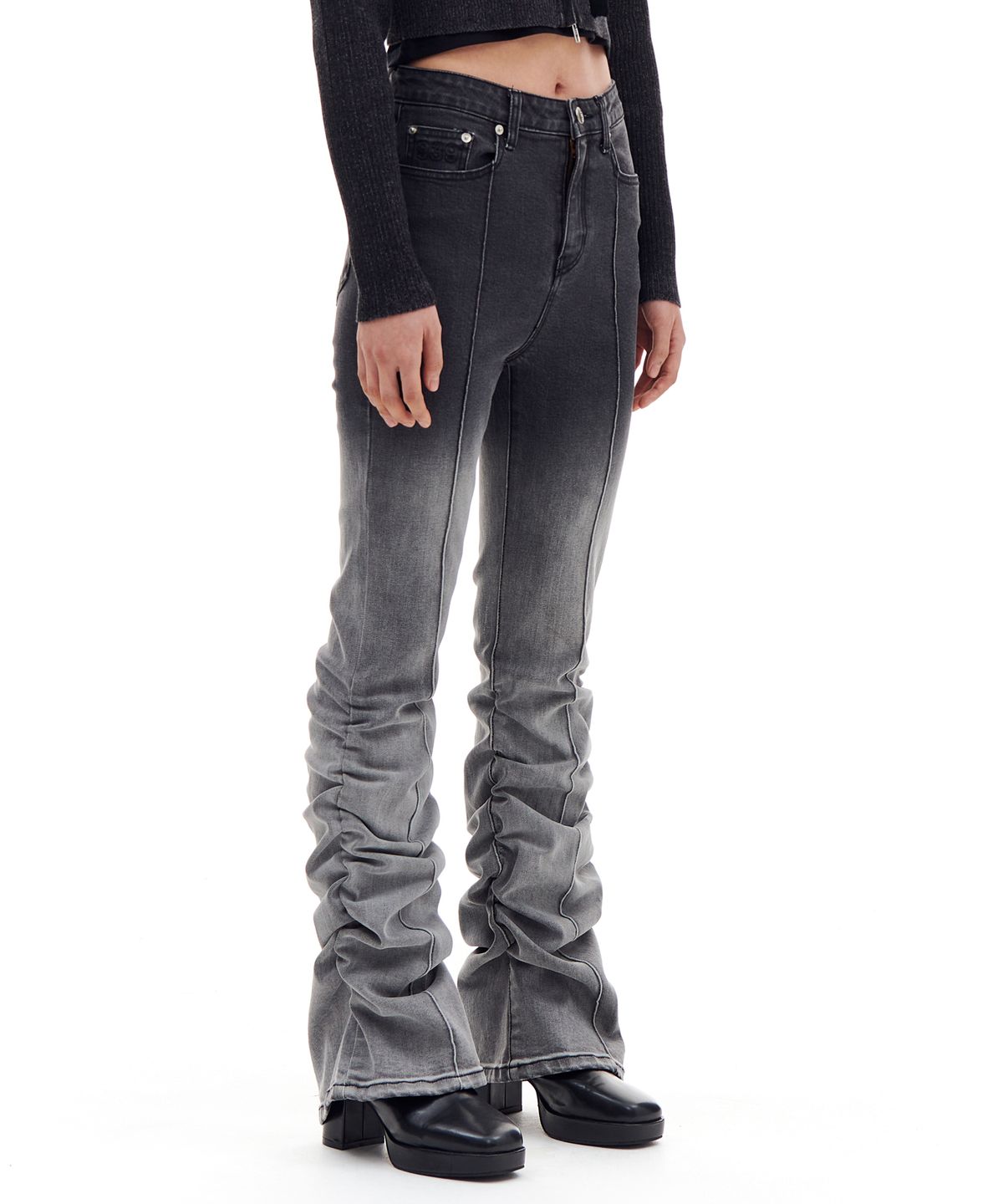 아카이브 볼드(ARCHIVE BOLD) BOOTSCUT SHIRRING DENIM PANTS (BLACK)