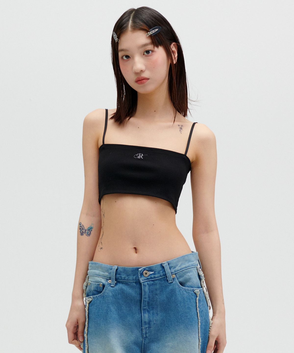 러닝하이(RUNNINGHIGH) 로고 자수 튜브탑 [블랙]