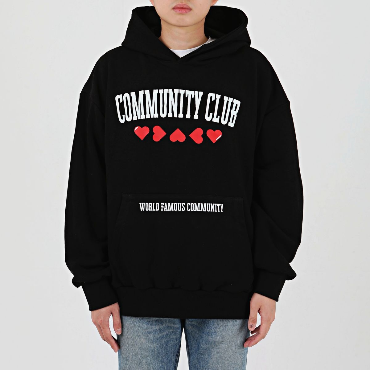 커뮤니티클럽(COMMUNITY CLUB) 컬리지 하트 후디 블랙