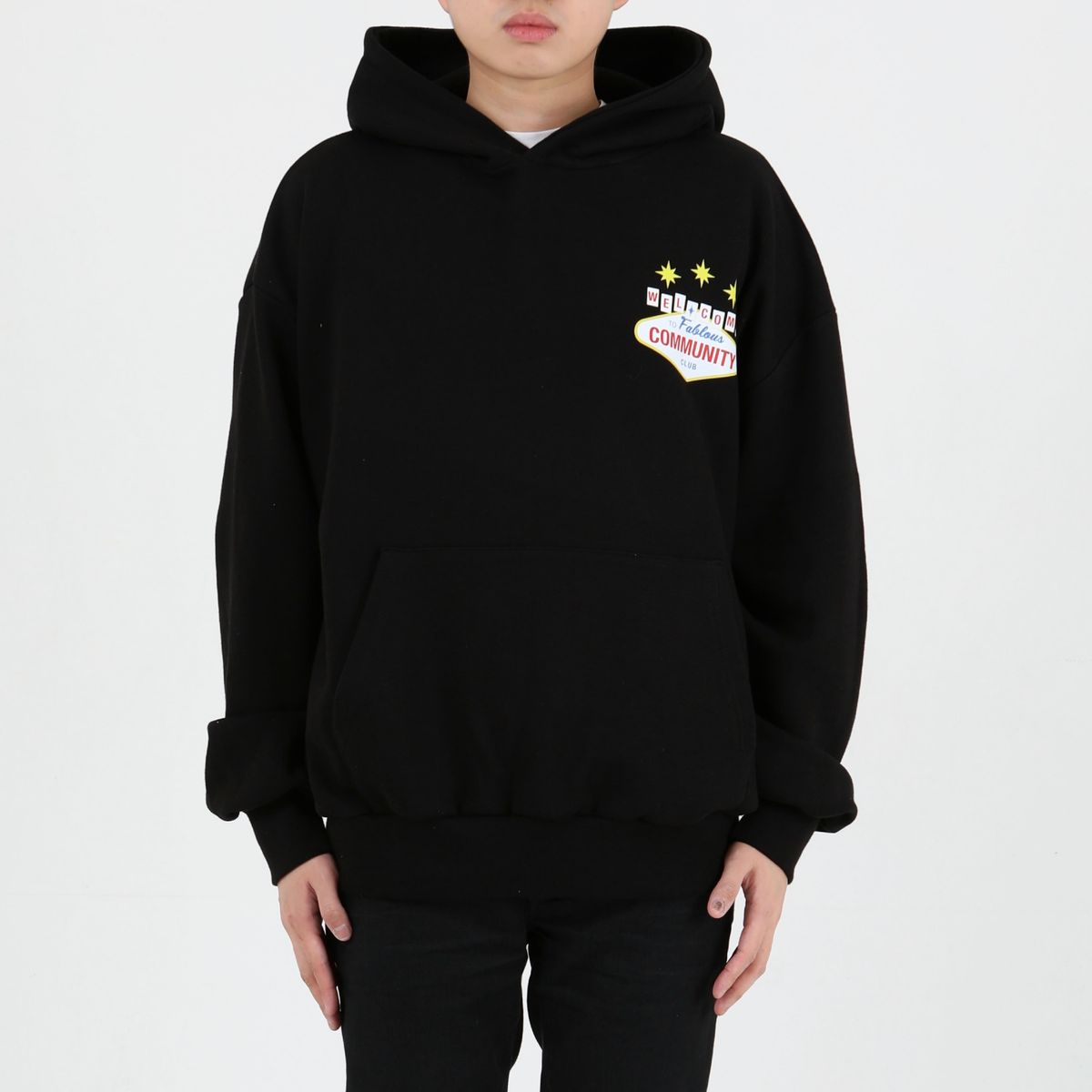 커뮤니티클럽(COMMUNITY CLUB) 웰컴 후디 블랙