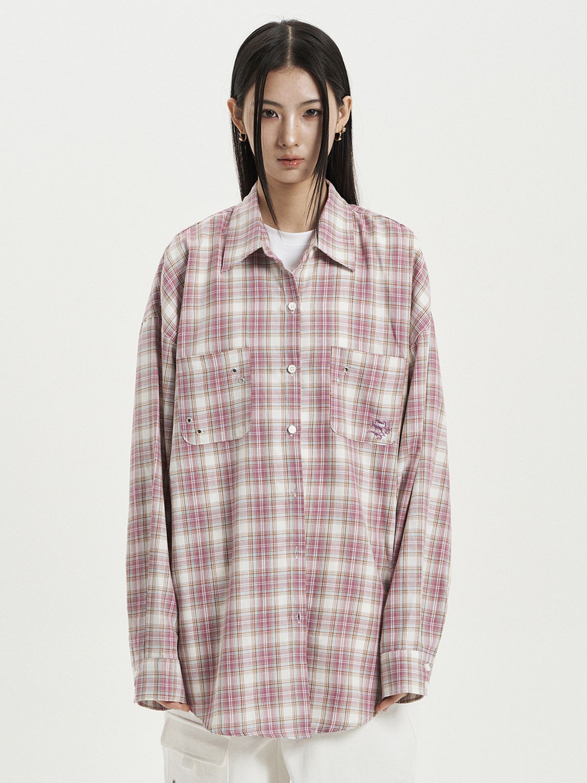 셋업이엑스이(SETUP-EXE) OVER CHECK SHIRT / PINK