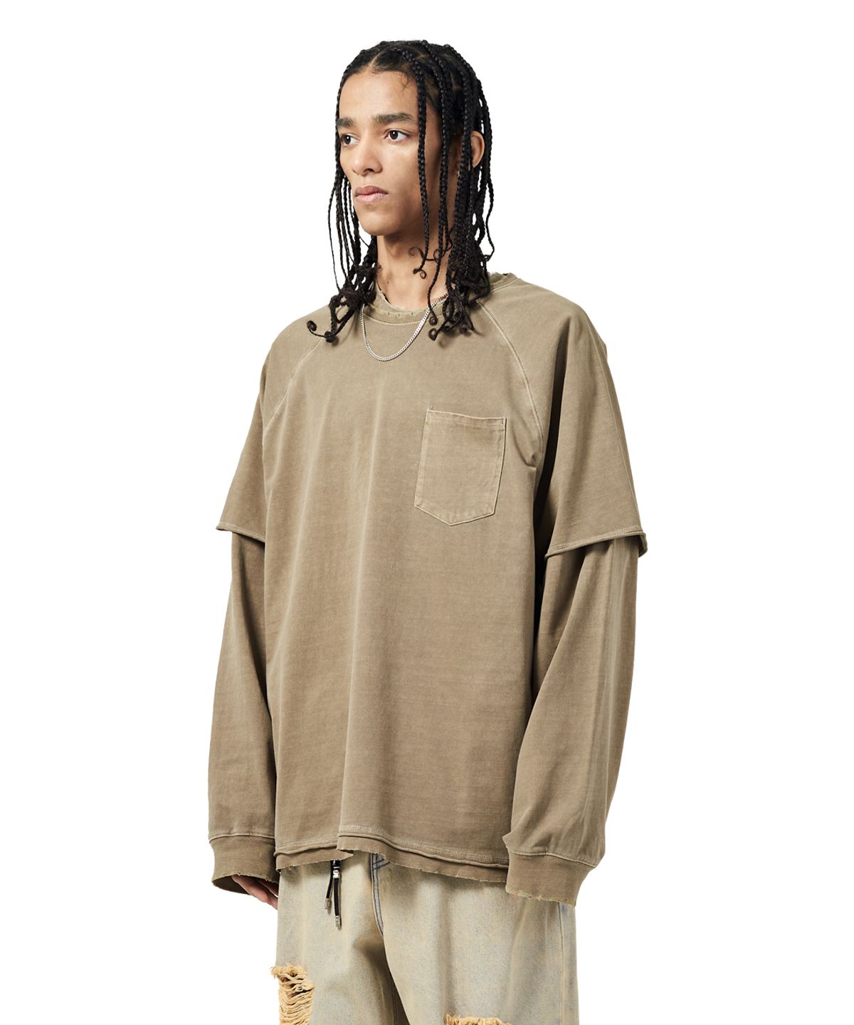 빅유니온(BIG UNION) LAYERED PIGMENT T-SHIRTS / KHAKI