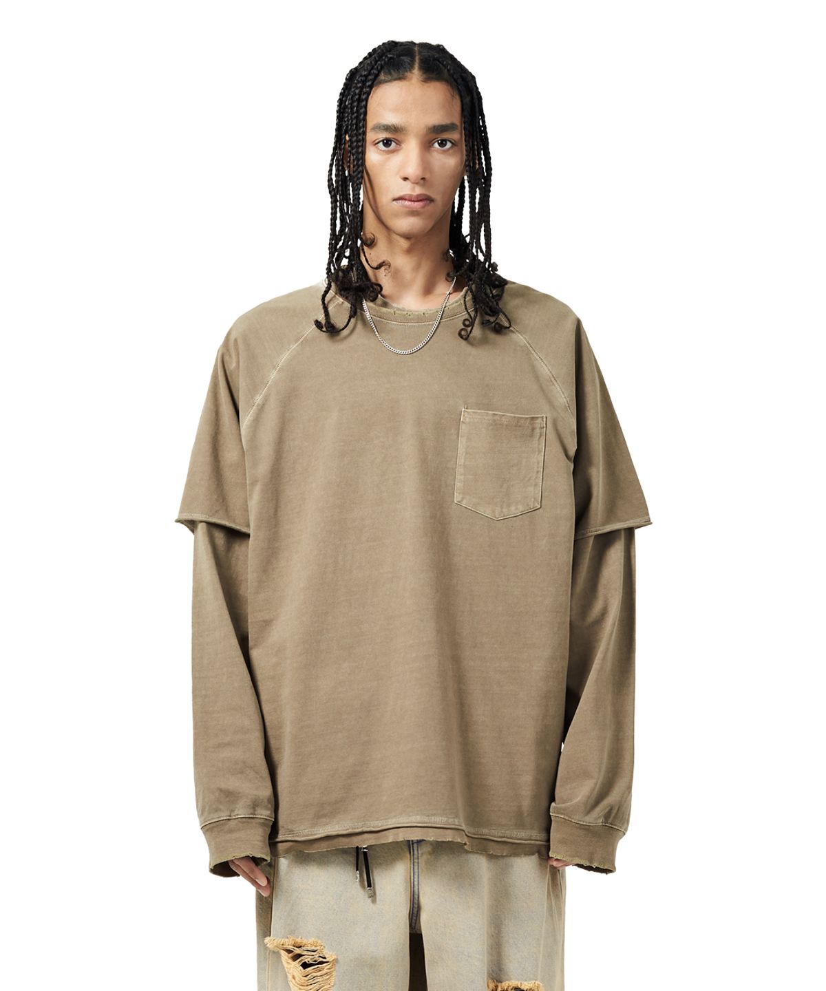 빅유니온(BIG UNION) LAYERED PIGMENT T-SHIRTS / KHAKI