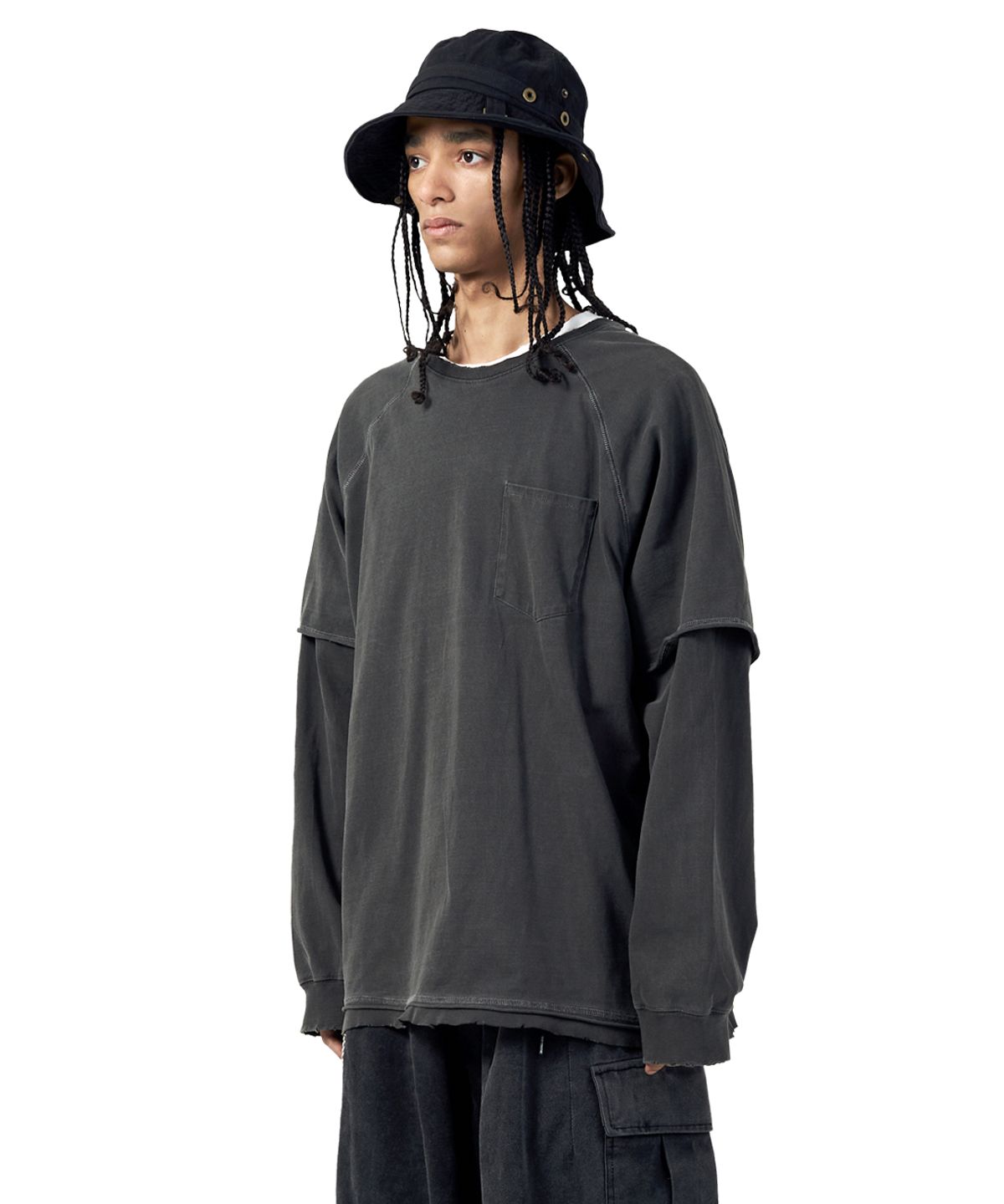 빅유니온(BIG UNION) LAYERED PIGMENT T-SHIRTS / BLACK