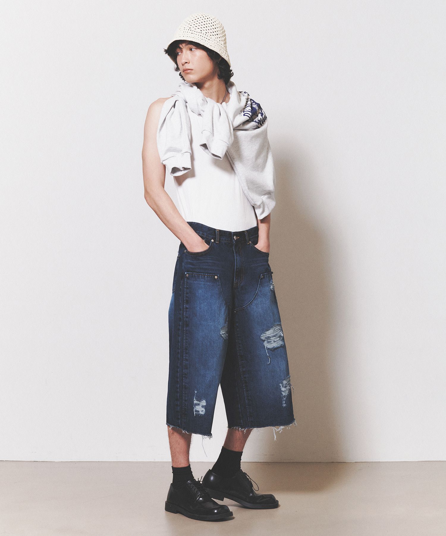 MUSINSA | NUAKLE Pocket Buggy Shorts Denim Men_Deep Blue