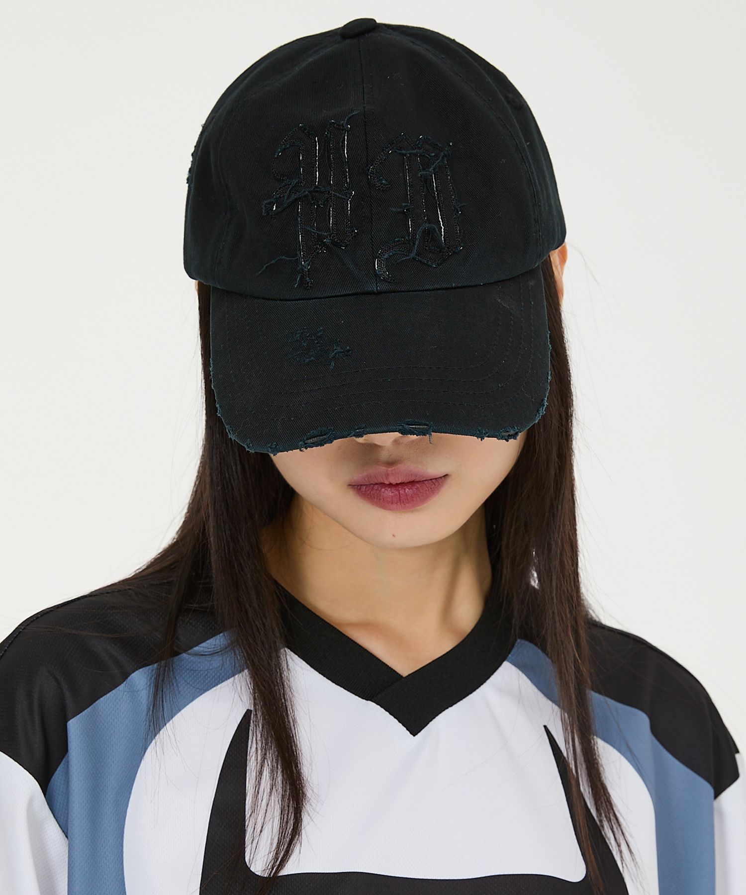 MUSINSA | HOODHOOD HD applique damage ball cap black