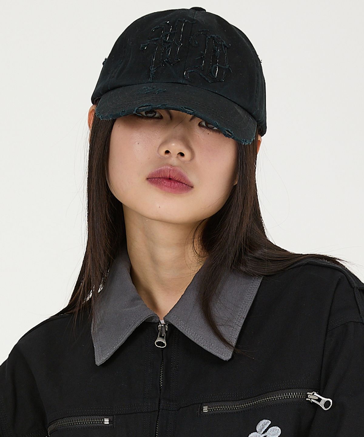 후드후드(HOODHOOD) HD 아플리케 데미지 볼캡 블랙
