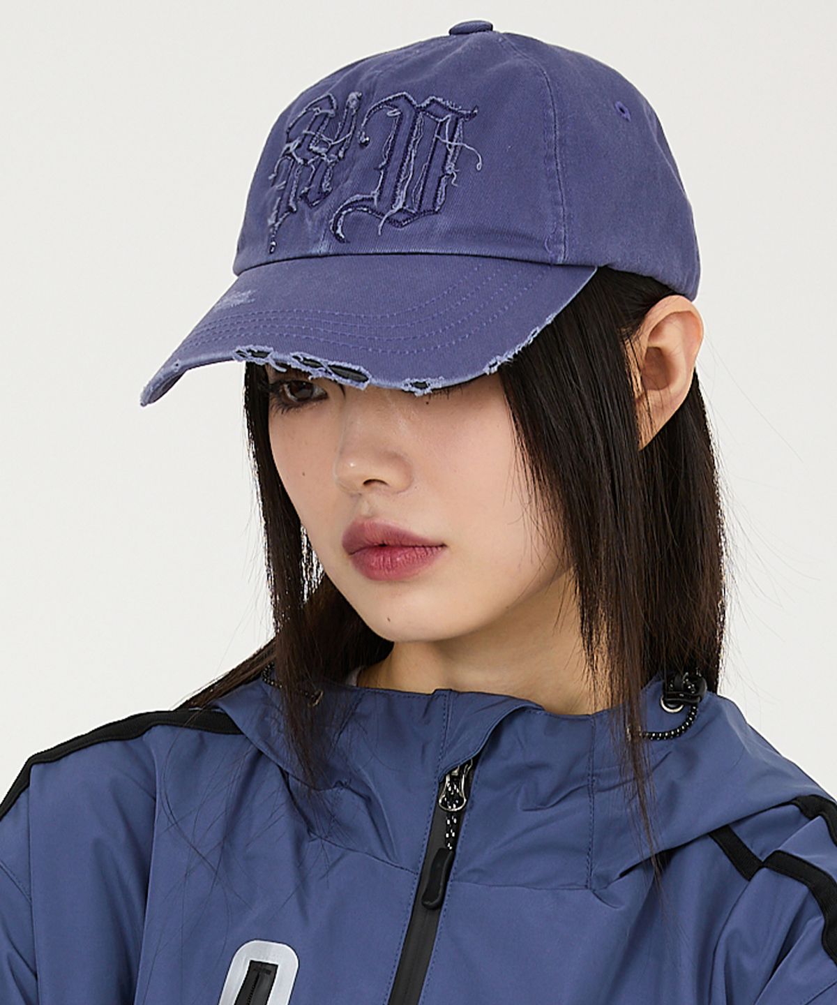 후드후드(HOODHOOD) HD 아플리케 데미지 볼캡 더스트블루