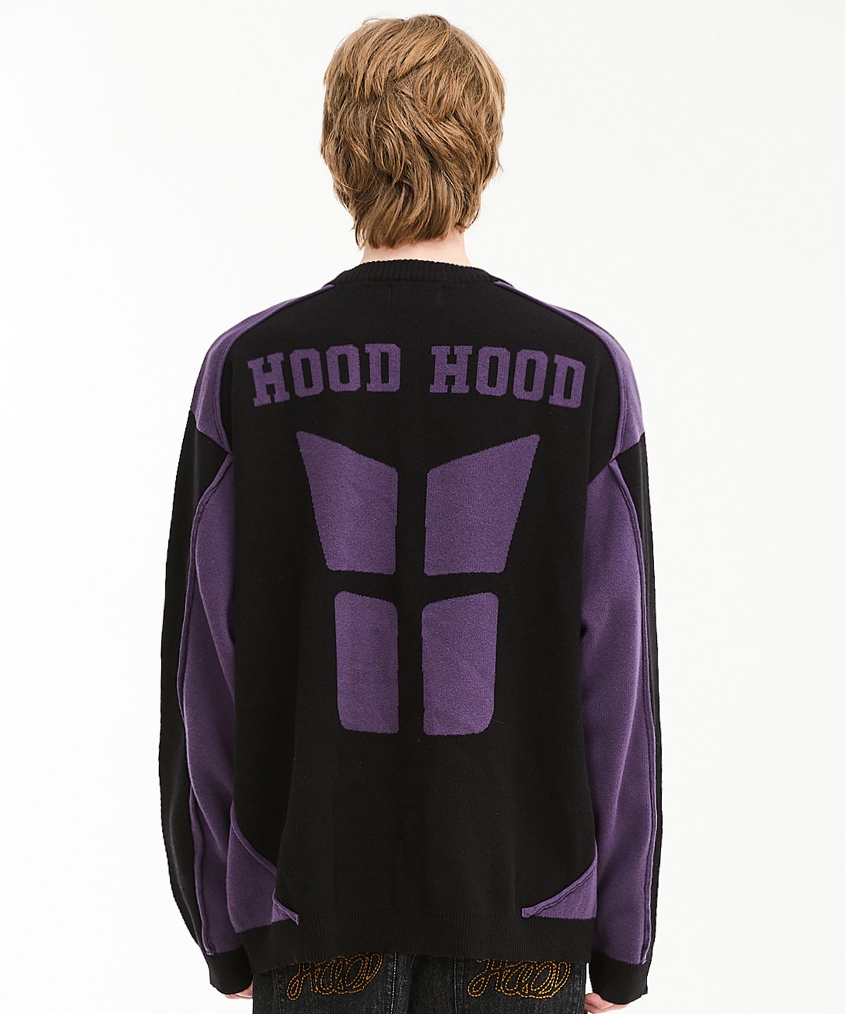 후드후드(HOODHOOD) 파이핑 라인 레이싱 니트 블랙
