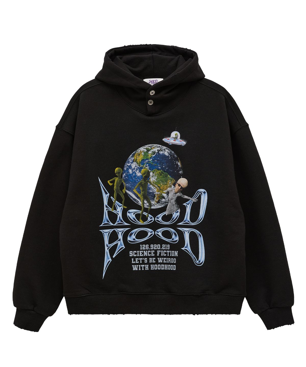 후드후드(HOODHOOD) 데미지 스페이스 크래프트 후드 블랙