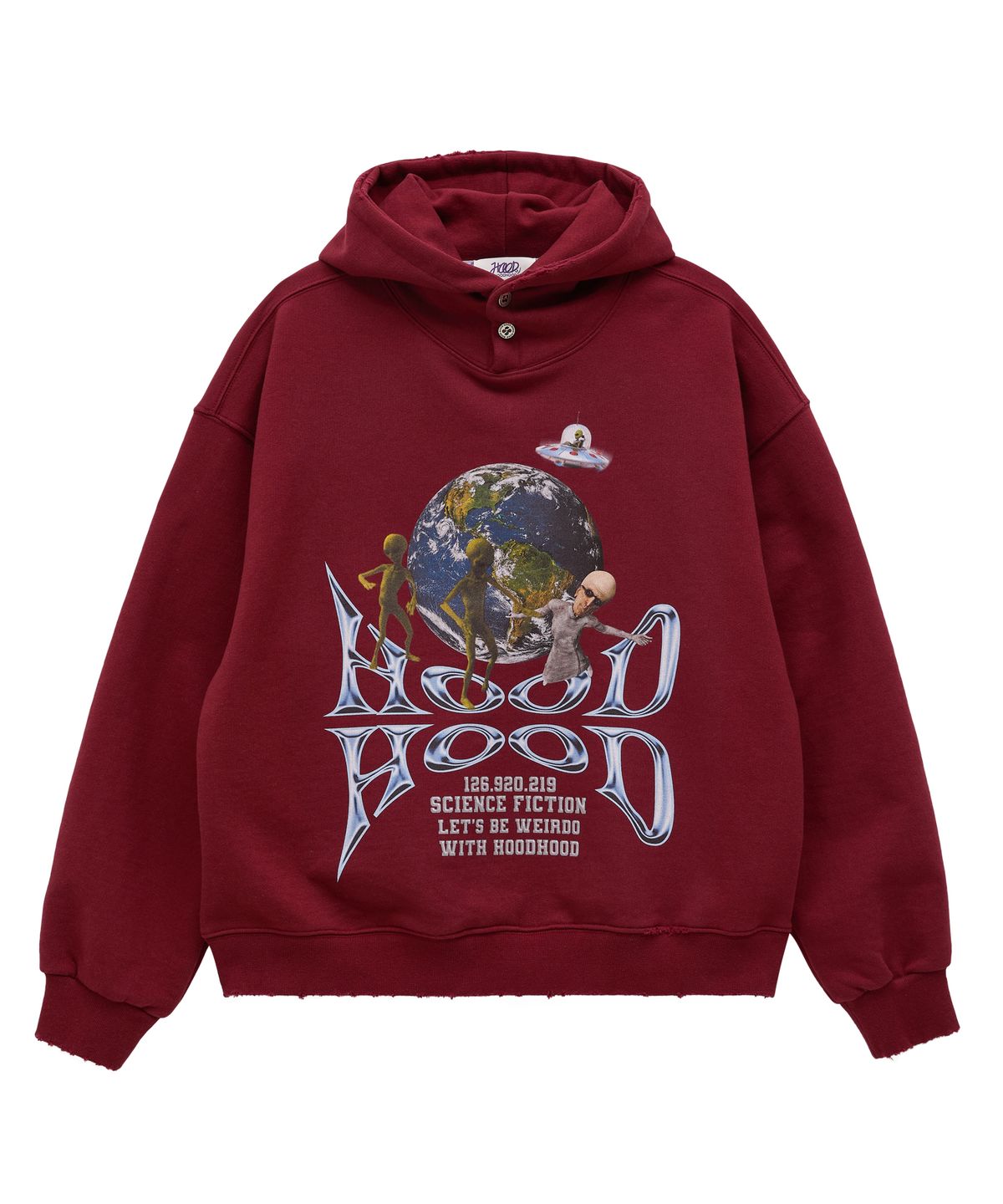 후드후드(HOODHOOD) 데미지 스페이스 크래프트 후드 버건디