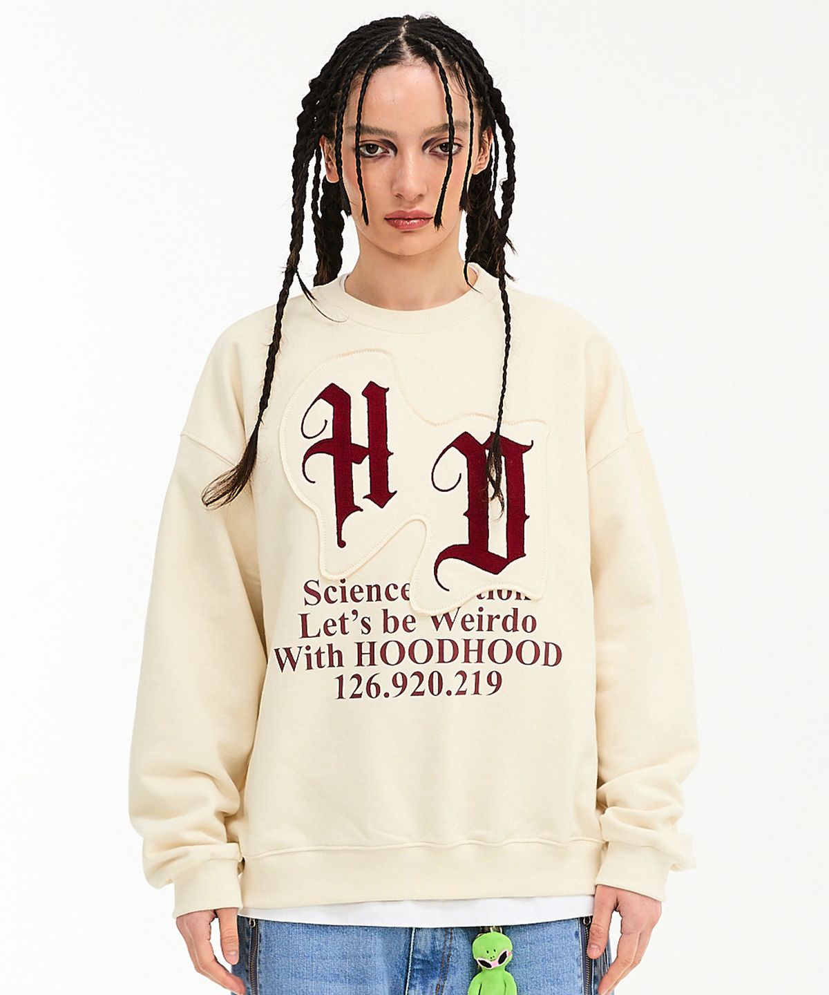 후드후드(HOODHOOD) 더블 패치 HD로고 맨투맨 아이보리