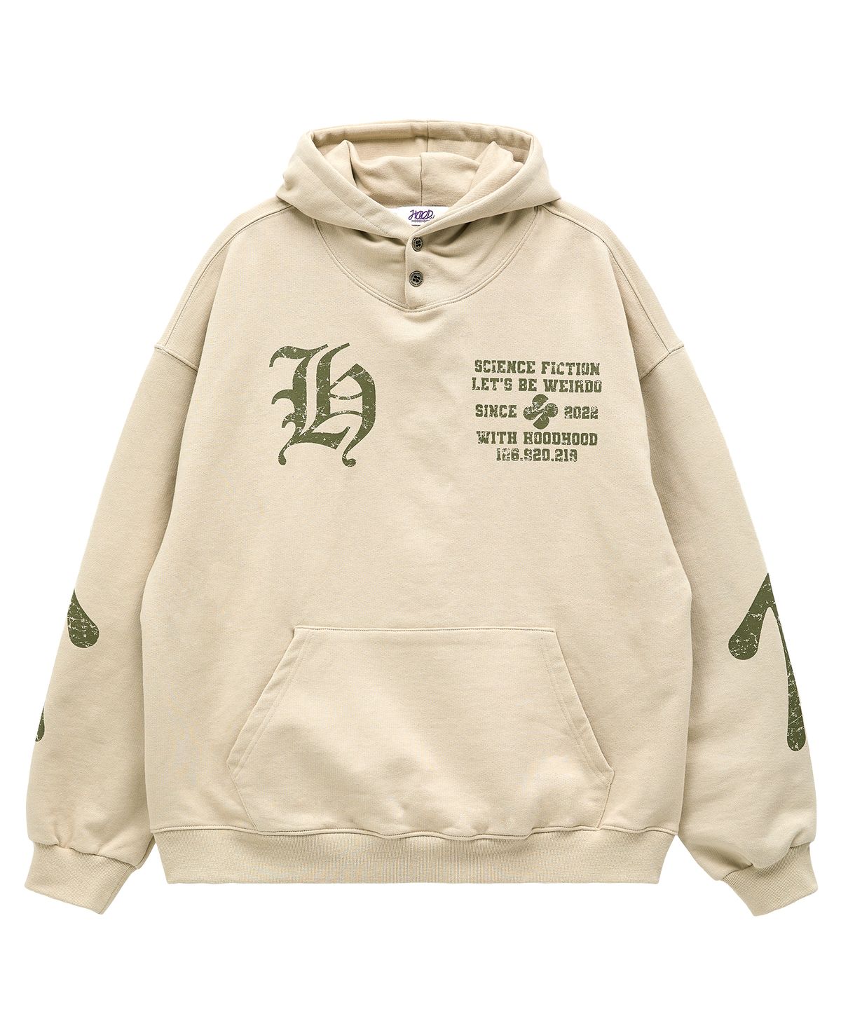 후드후드(HOODHOOD) 에일리언 바시티 후드 베이지