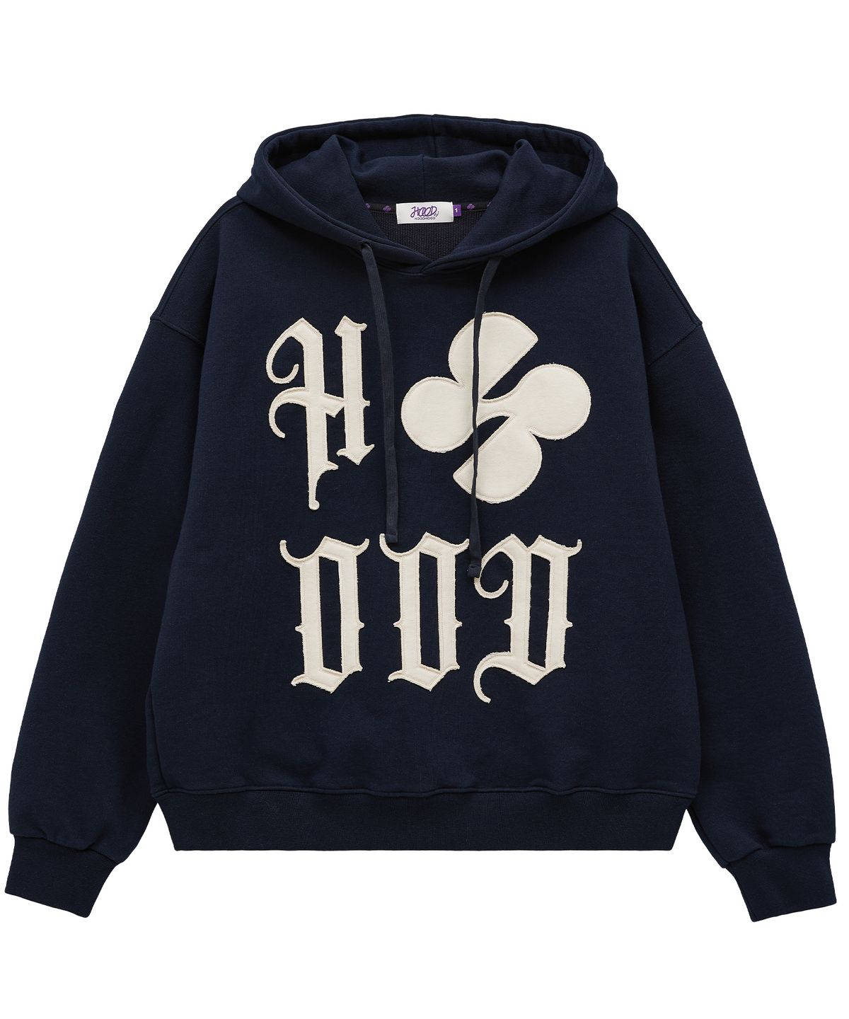 후드후드(HOODHOOD) HOOD 로고 아플리케 후드 네이비