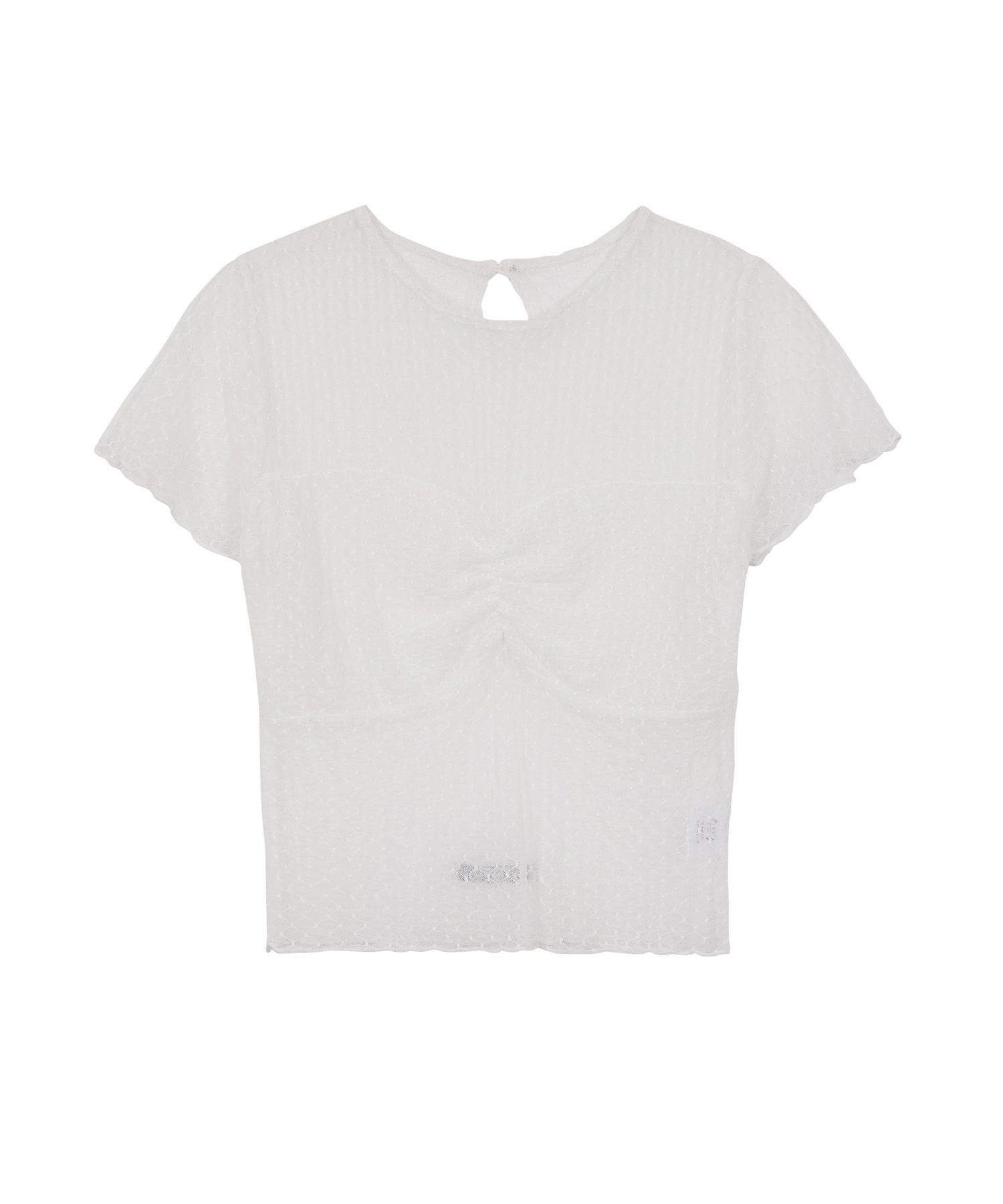 MUSINSA公式 | ILLIGO Lace shirring crop t-shirt white