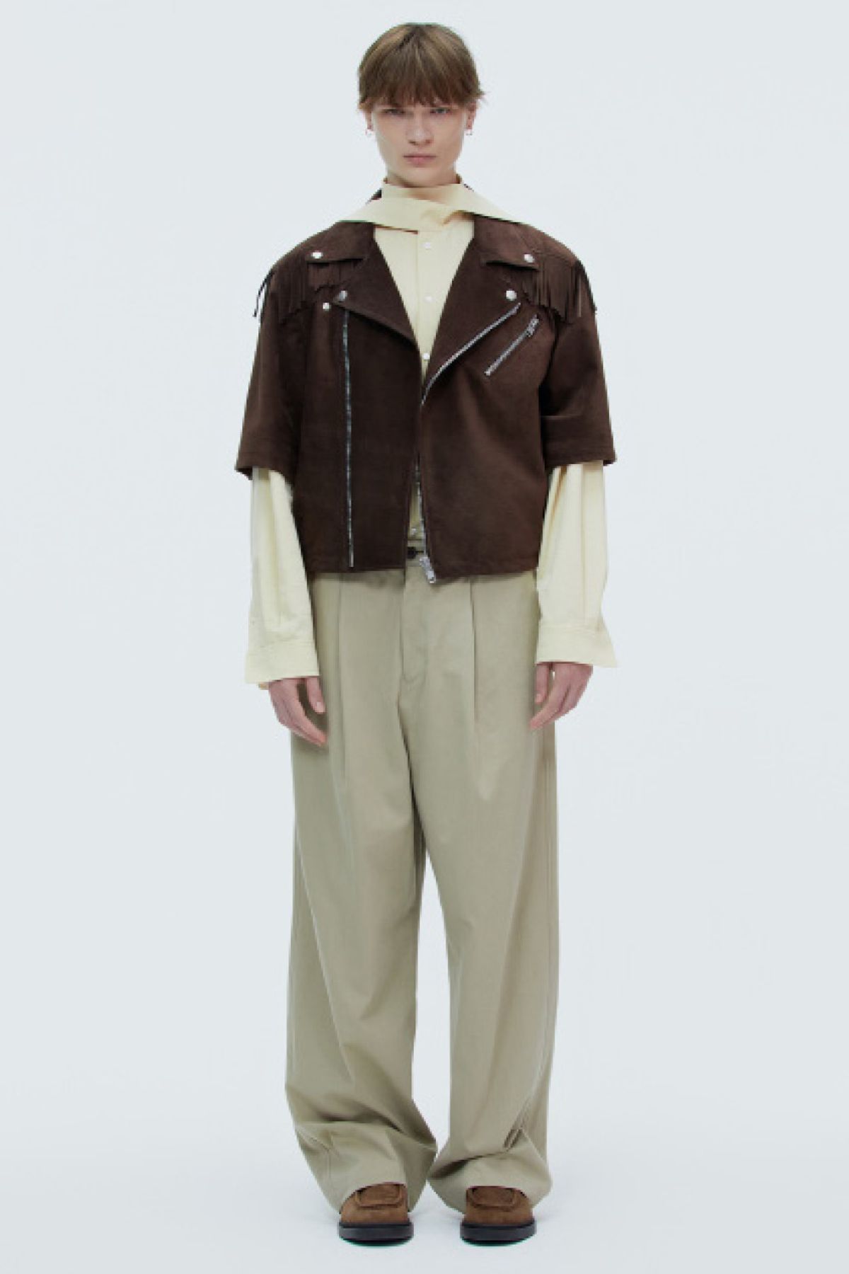 노앙(NOHANT) FRINGE SHORT SLEEVE LEATHER JACKET BROWN