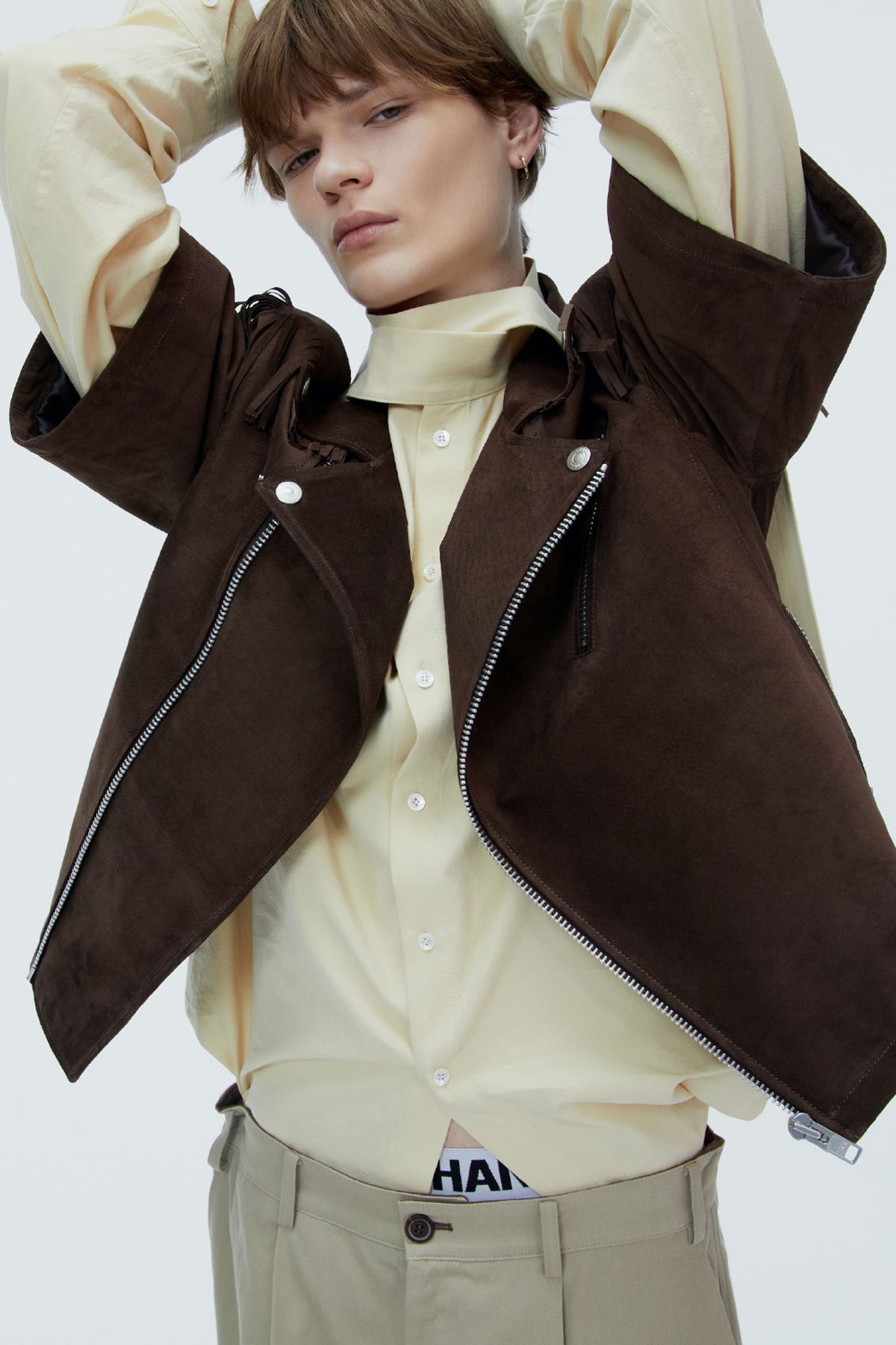 노앙(NOHANT) FRINGE SHORT SLEEVE LEATHER JACKET BROWN