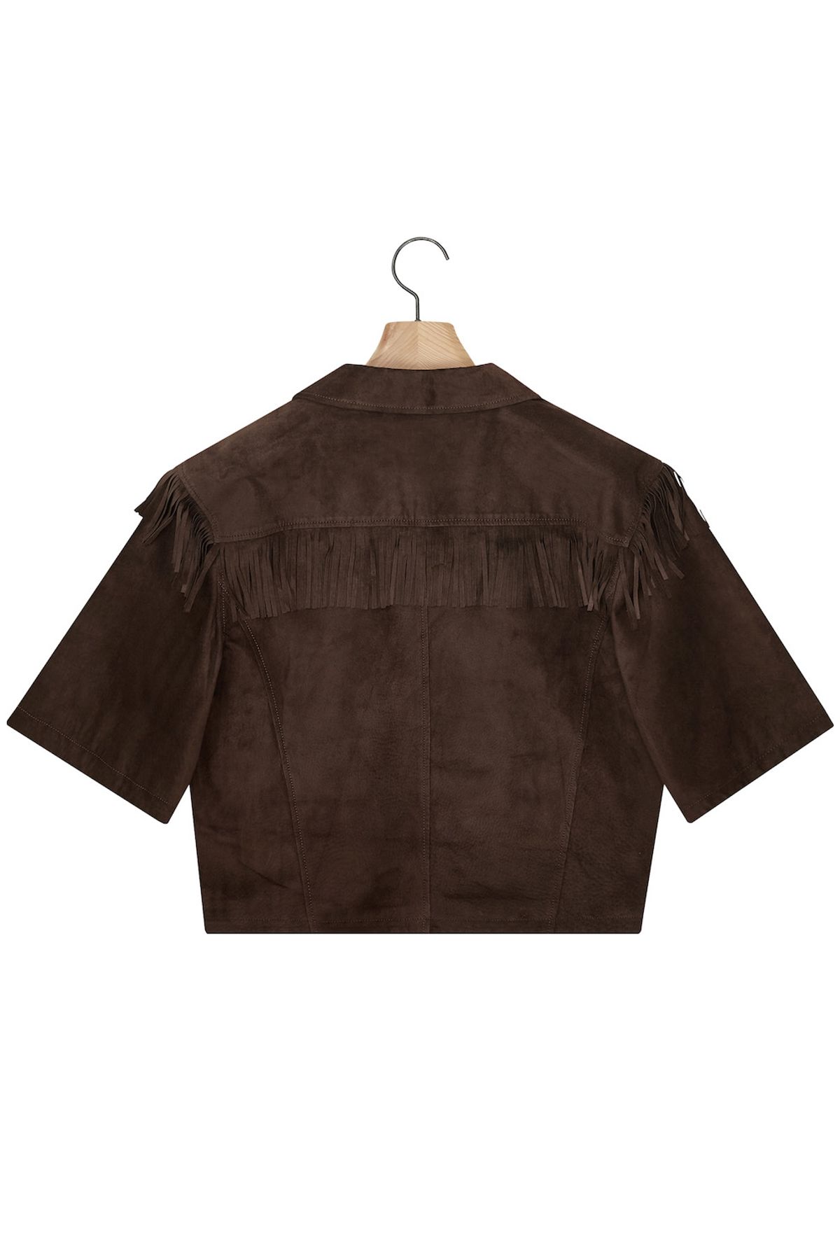 노앙(NOHANT) FRINGE SHORT SLEEVE LEATHER JACKET BROWN