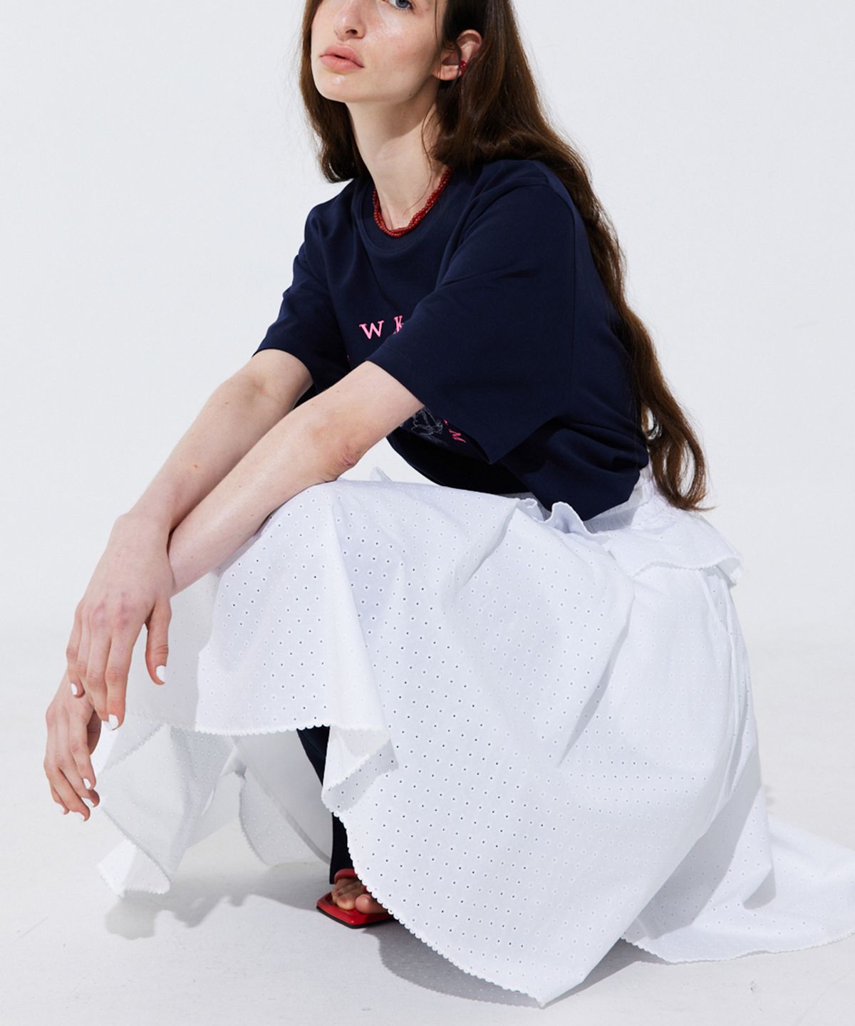 분더캄머(WNDERKAMMER) Eyelet Punching Banding Skirt_White (아일렛 펀칭 밴딩 스커트_화이트)