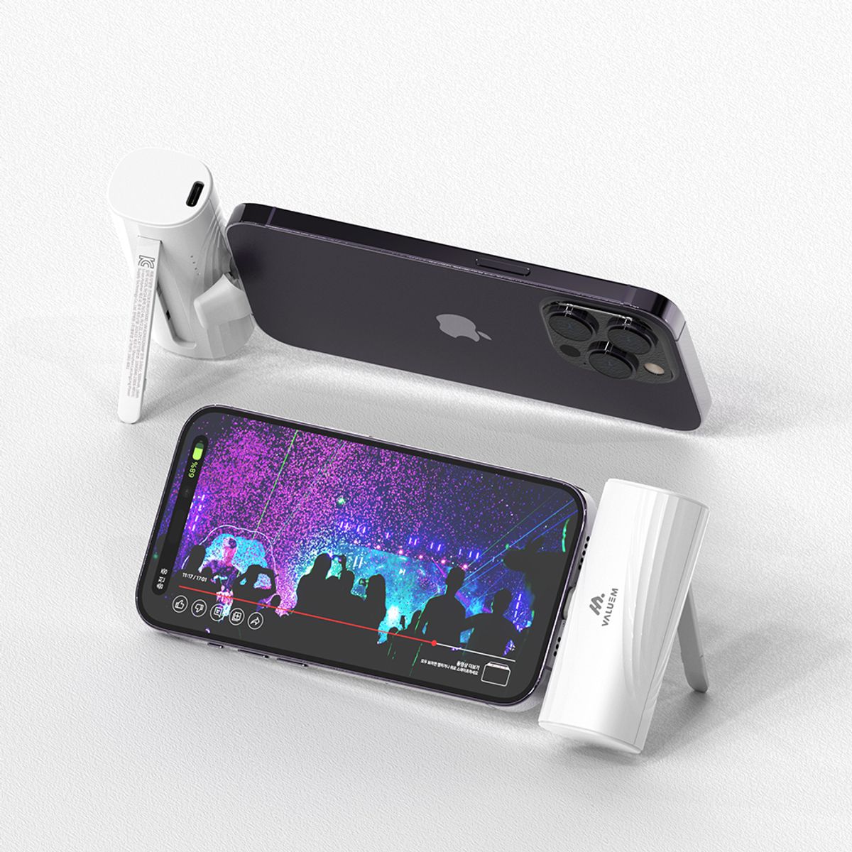 밸류엠(VALUEM) 아이폰 8핀 C타입 일체형 미니 도킹형 보조배터리 4000mAh D1