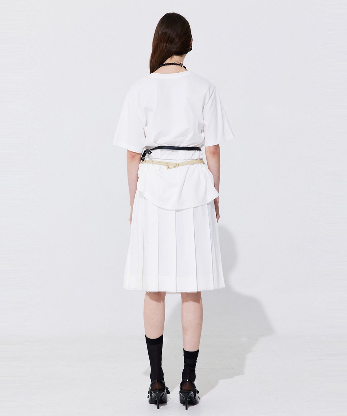 분더캄머(WNDERKAMMER) Raw-cut Pleats Skirt_White (로우컷 플리츠 스커트_화이트)