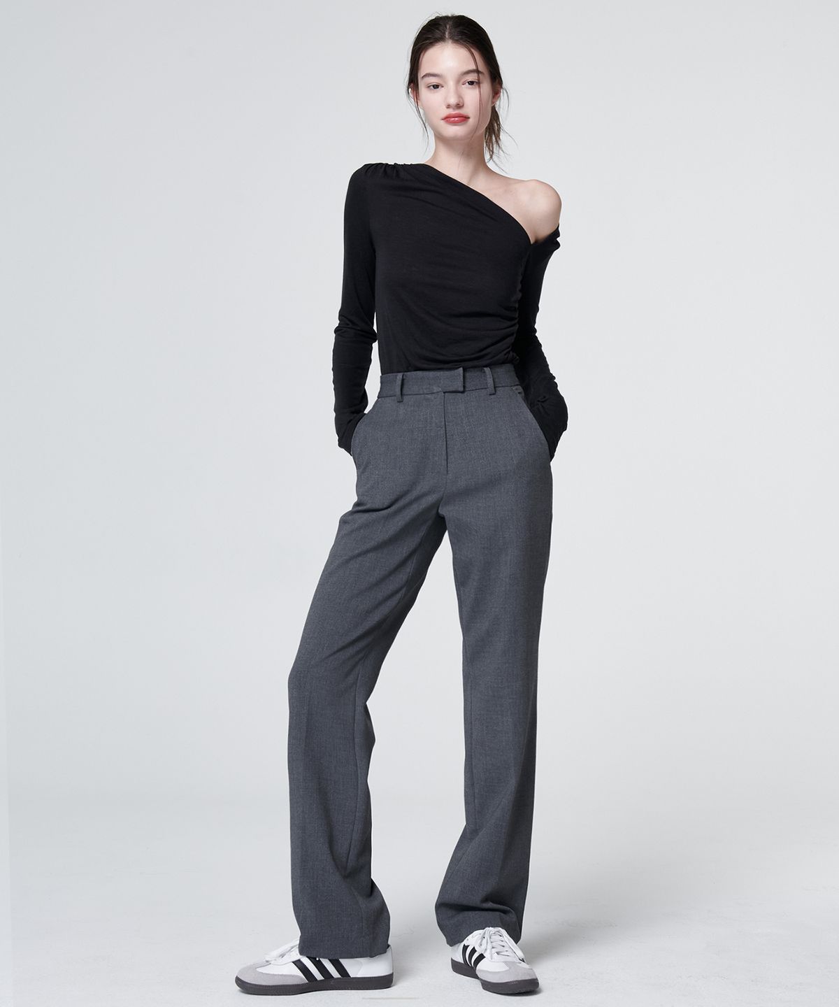 마롭(MALOUPE) 2143 스트레치 스트레이트핏 팬츠 (다크 그레이)
