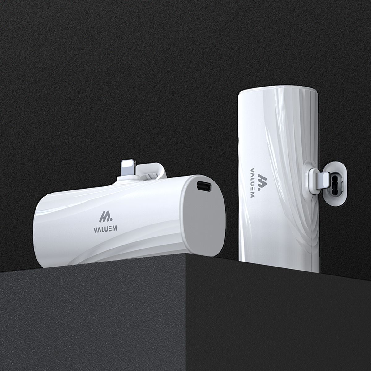 밸류엠(VALUEM) 아이폰 8핀 C타입 일체형 미니 도킹형 보조배터리 5000mAh D1
