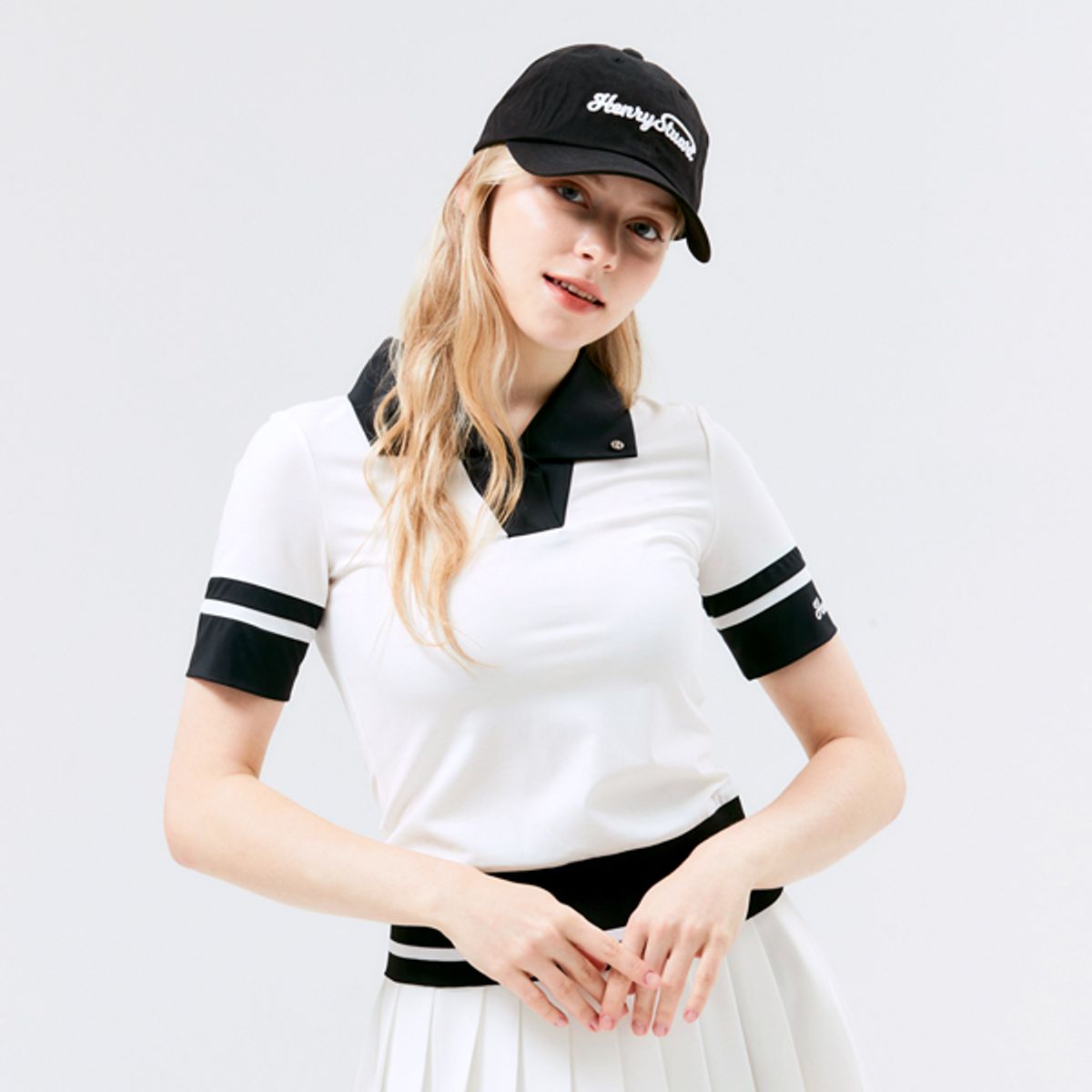헨리스튜어트(HENRY STUART) 여성용 밴드포인트 카라티셔츠 화이트