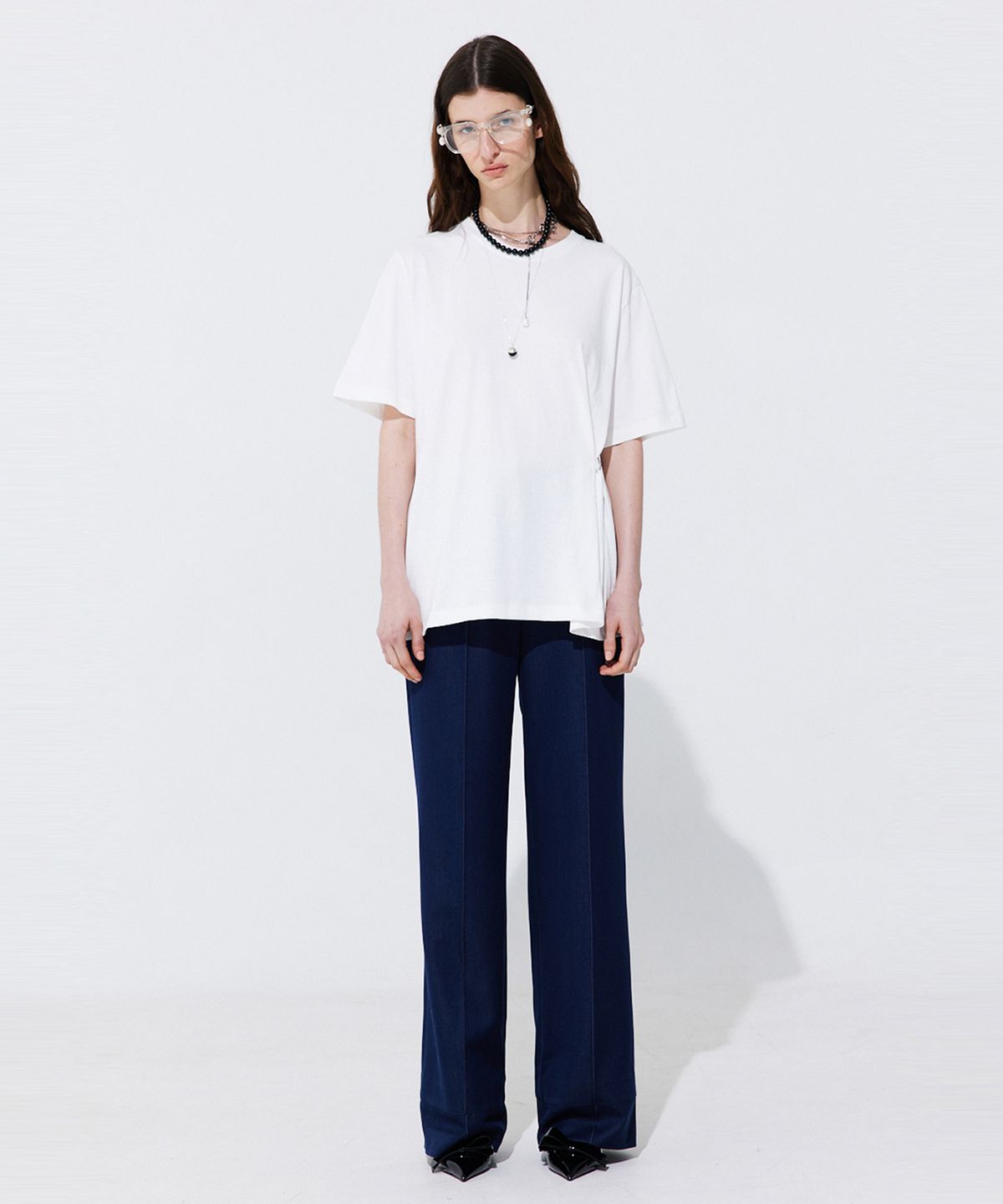 분더캄머(WNDERKAMMER) Pintuck Straight Trousers_Navy (핀턱 스트레이트 트라우져_네이비)