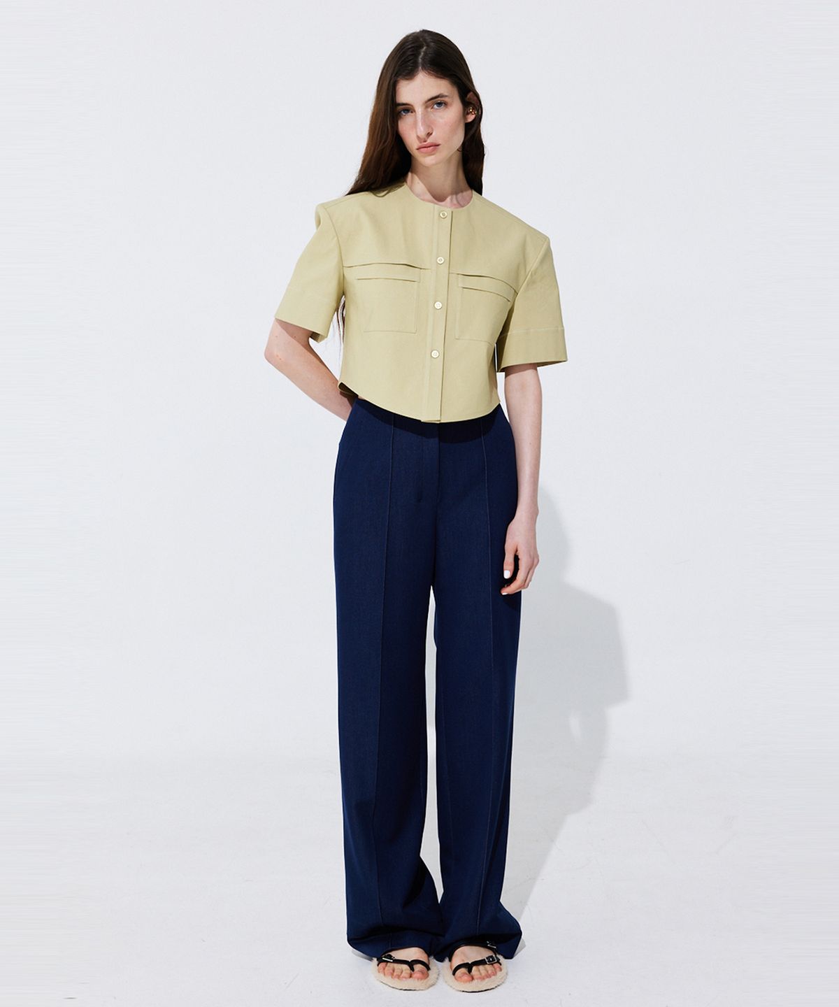 분더캄머(WNDERKAMMER) Pintuck Straight Trousers_Navy (핀턱 스트레이트 트라우져_네이비)