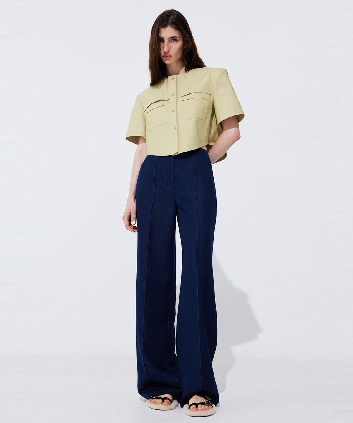 분더캄머(WNDERKAMMER) Pintuck Straight Trousers_Navy (핀턱 스트레이트 트라우져_네이비)