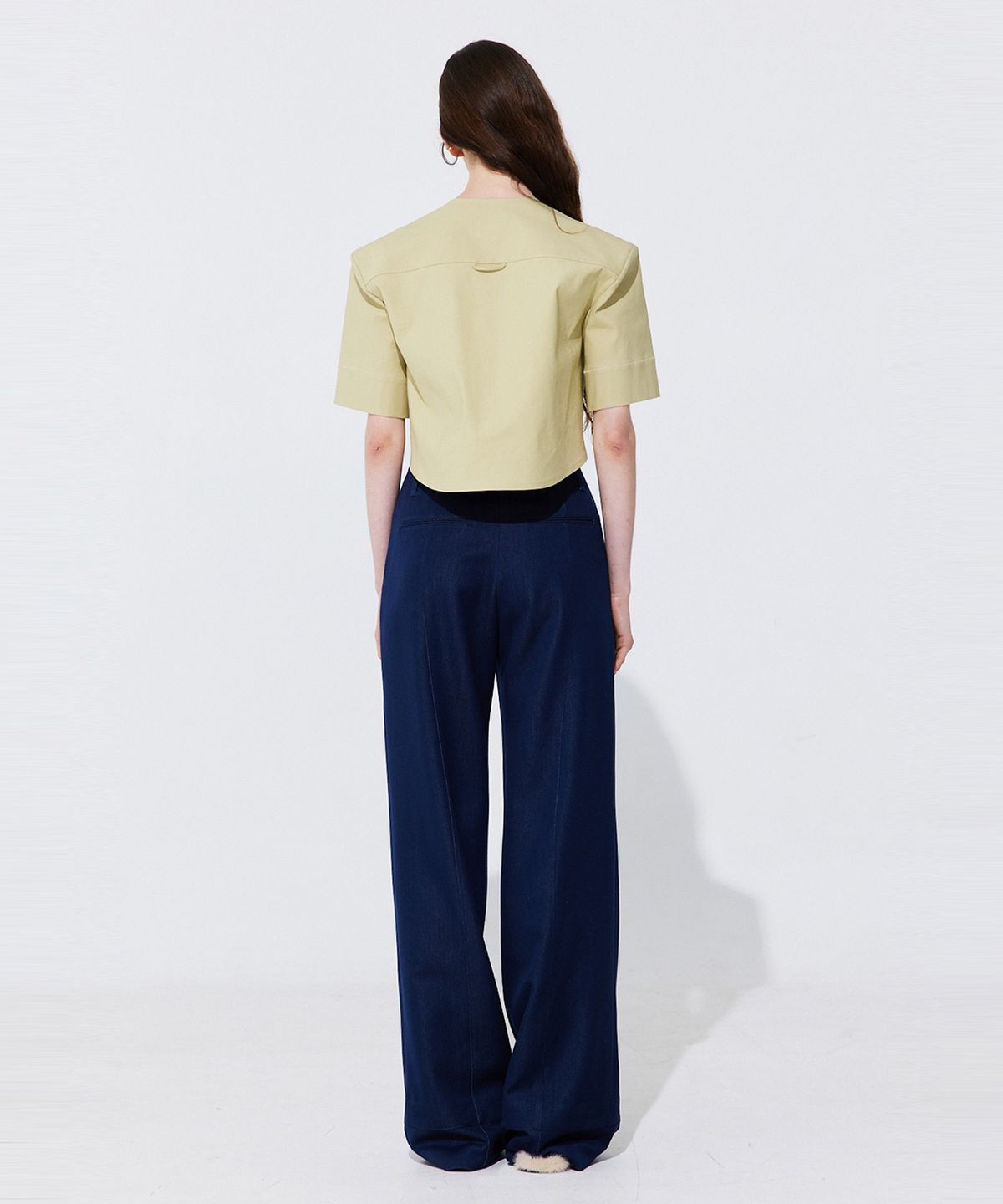 분더캄머(WNDERKAMMER) Pintuck Straight Trousers_Navy (핀턱 스트레이트 트라우져_네이비)